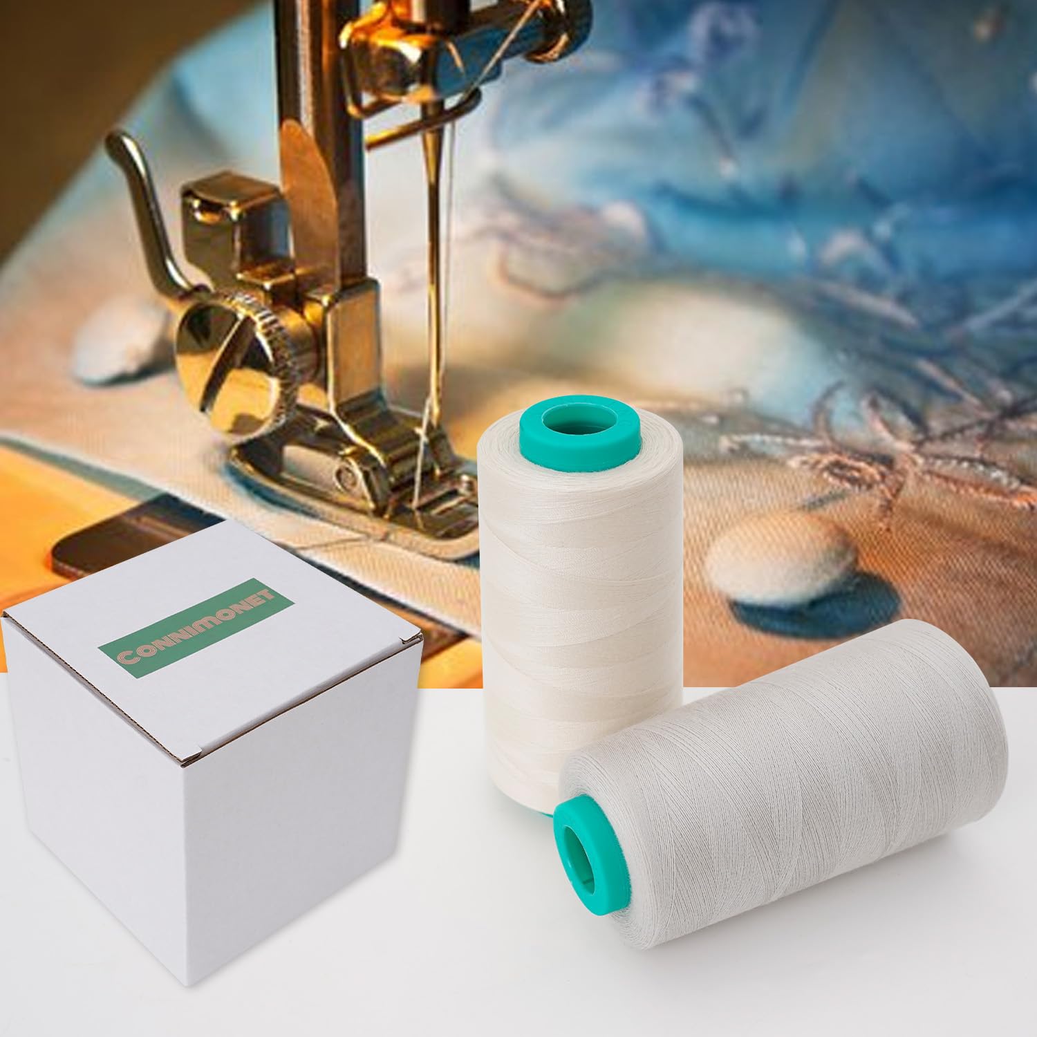 Conos de hilo de coser, paquete de 4 unidades, 3000 yardas, hilo de poliéster multiusos para coser, acolchar, máquinas de soldar, overlock, bordado (caqui, azul marino, gris claro, beige)