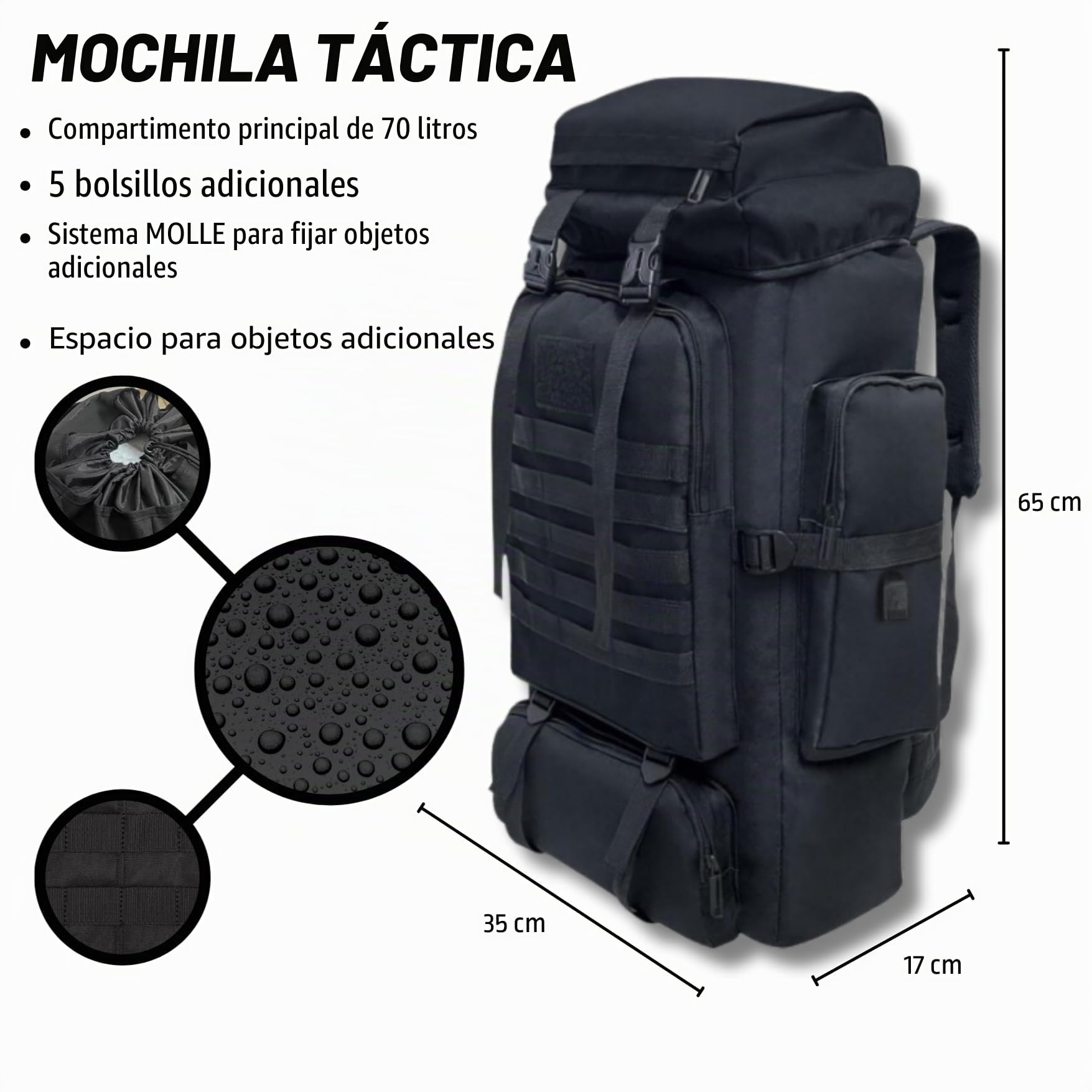 Mochila de escape, Pack Supervivencia, Equipo de Emergencia, Juego con Mochila Táctica de 70 Litros, Tienda de Campaña, Saco de Dormir, Kit de Primeros Auxilios, Utensilios de Cocina de Camping