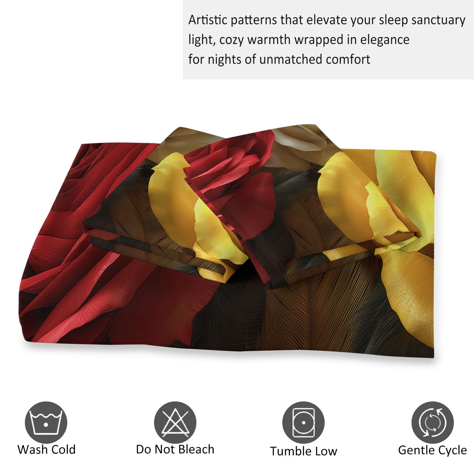 Copripiumino Matrimoniale Biancheria da Letto Morbida Antirughe, 3D Retro Fiori Rose Fantasia 200 x 200 cm, Parure Copripiumino con federe Sacco Piumone Camera Da Letto Per Bambini Giallo Scuro