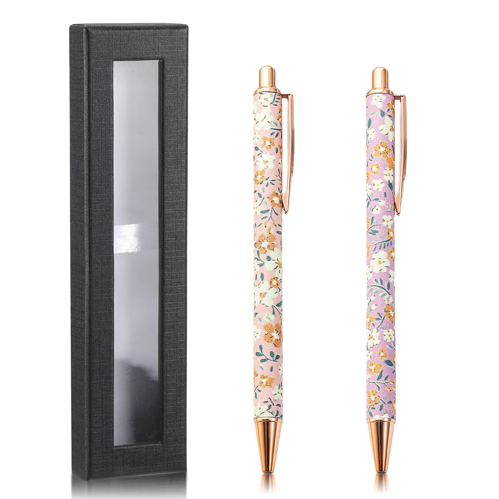 Bolígrafos de arte floral, Juego de Bolígrafos Metálicos Negros con Diseños de Margaritas, Incluye Recambios de Tinta y Caja de Regalo, Ideal para Lectores, Profesores, Estudiantes
