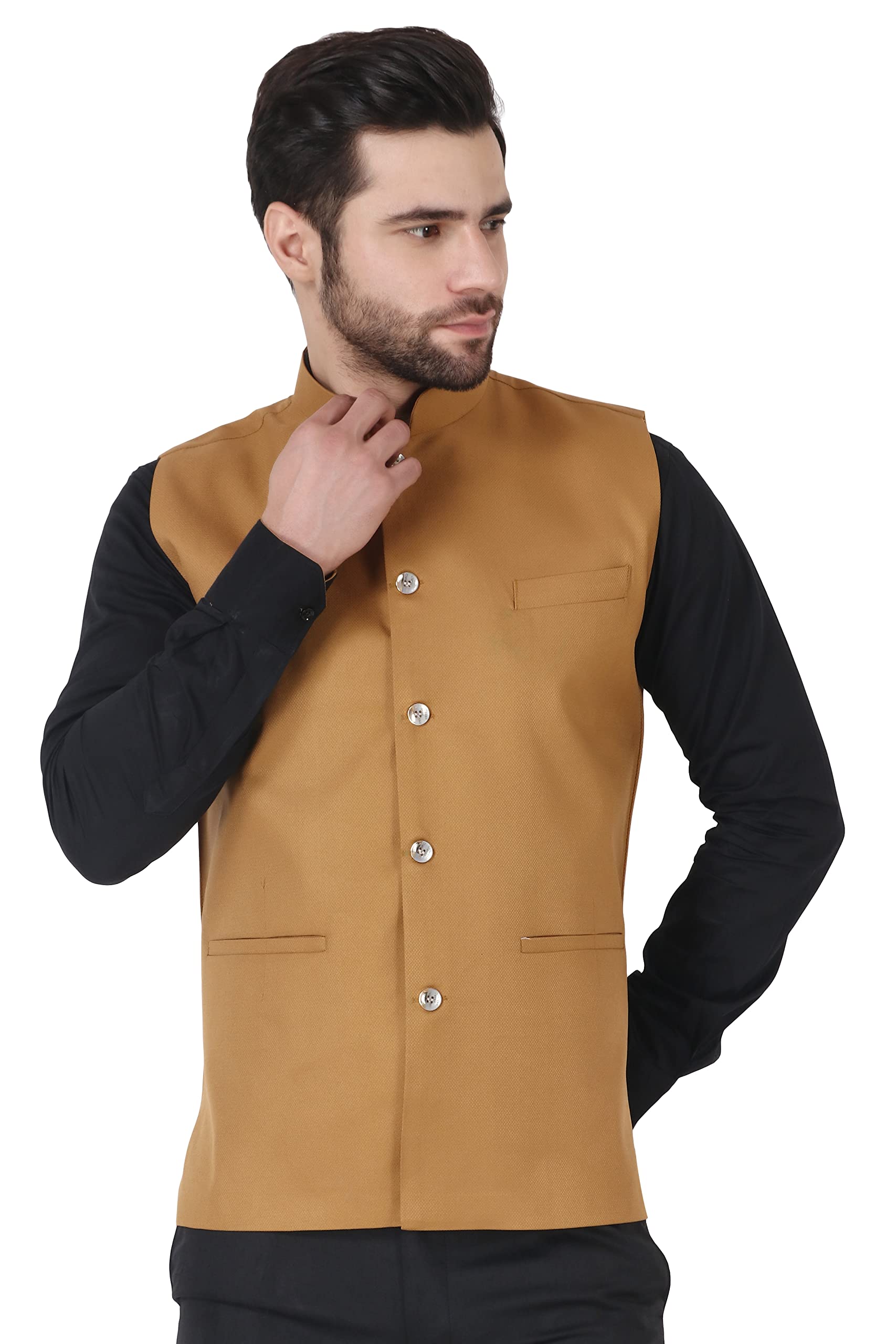 Men's Ethnic Sleeveless Textured Nehru Jacket-image-13
