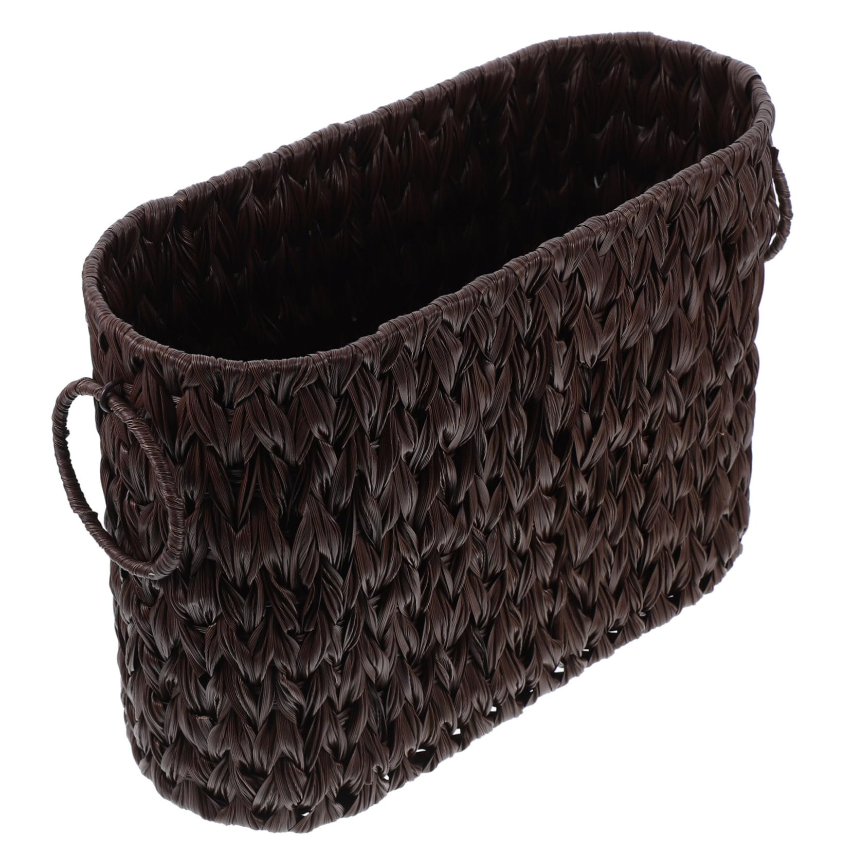 MAGICLULU Plastic Storage Baskets Imitation Rattan Woven Basket Handles Magazine Holder for Living Room