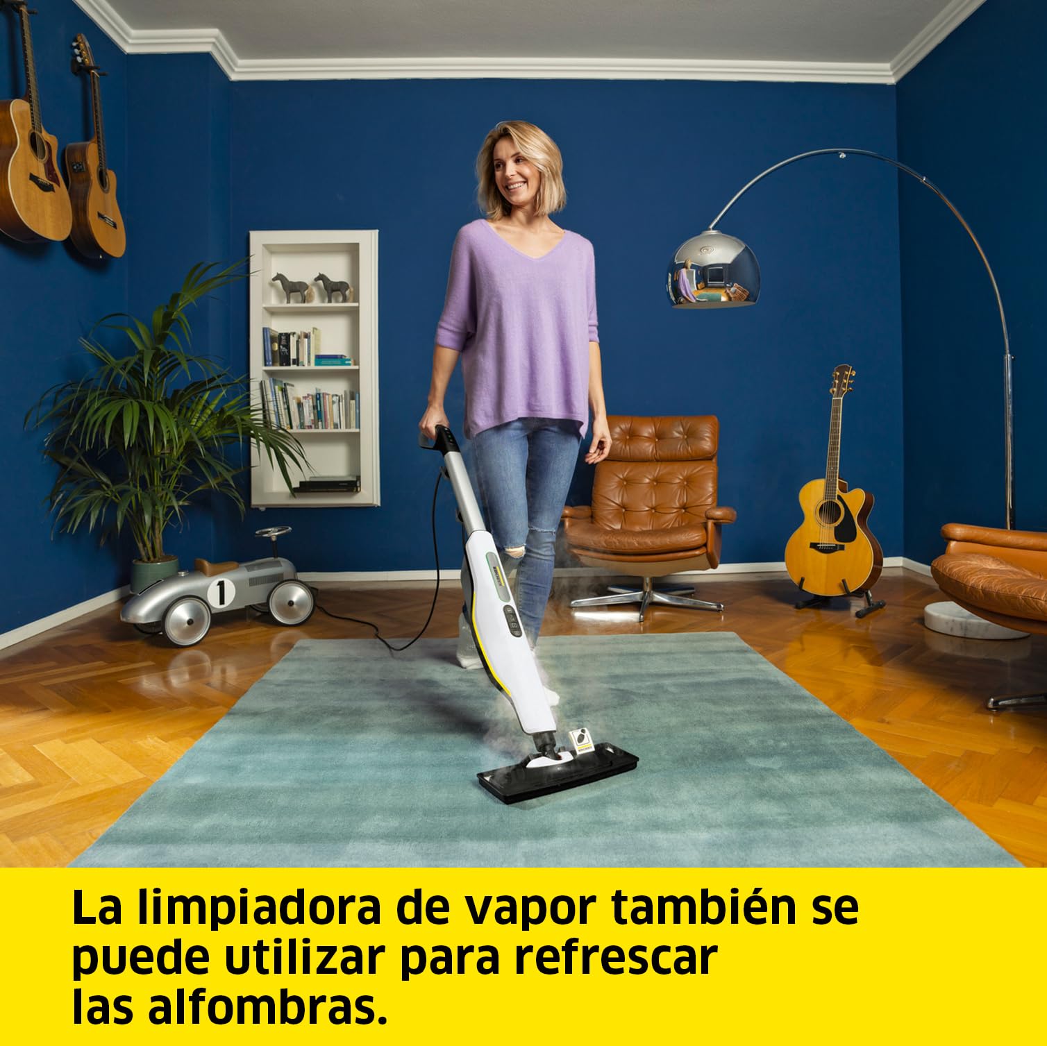 Kärcher Limpiadora de Vapor SC 3 Upright, Calentamiento 0.5 minutos, Rendimiento aproximado 60 m², Depósito 0.5 L, 1600 W, Boquilla y Paño Suelos, Cepillo Alfombras, Cartucho Descalcificación