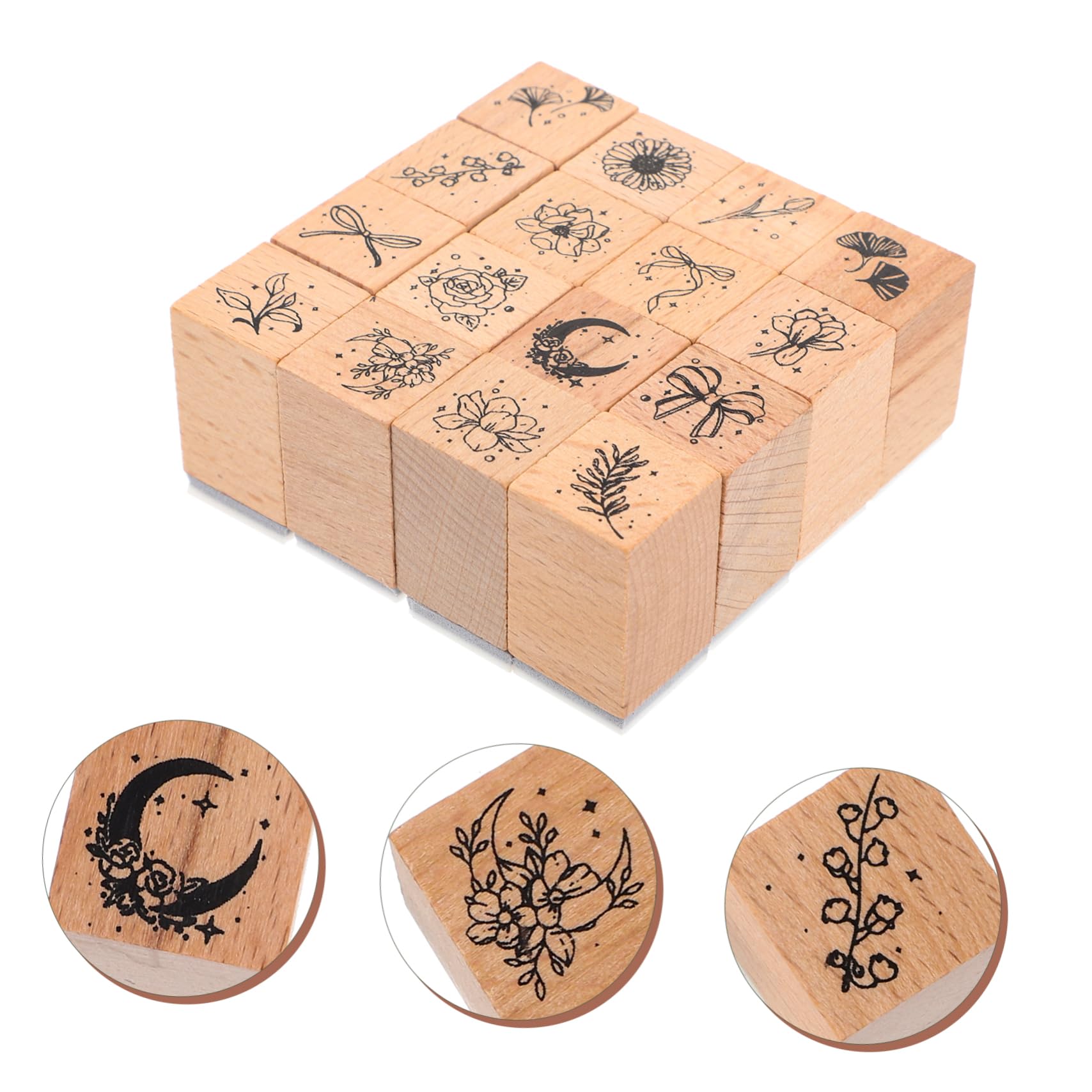 5 Sätze Holzstempel Für Blumen Und Pflanzen Kollektion Retro Stempel Set 16 Teilig Aufkleber Scrapbook Papier Datumsbasteln Namensstempel Etiketten Stempel 16 Stücke * 5