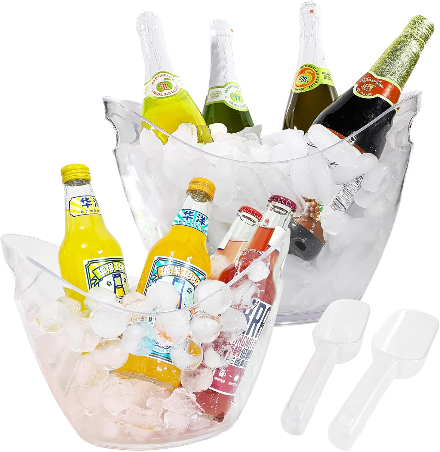VandanCoop 2 Pack Plastic Ice Buckets for Parties Clear Acrylic 4 Liter
