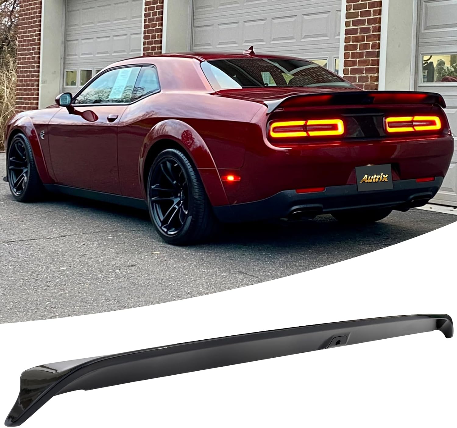Rear Trunk Spoiler for 2008–2024 Dodge Challenger RT/SXT/SRT/Widebody/Scat Pack/Base/T/A with Backup Camera Hole Hellcat Redeye Style, Rear Spoiler ABS Gloss Black