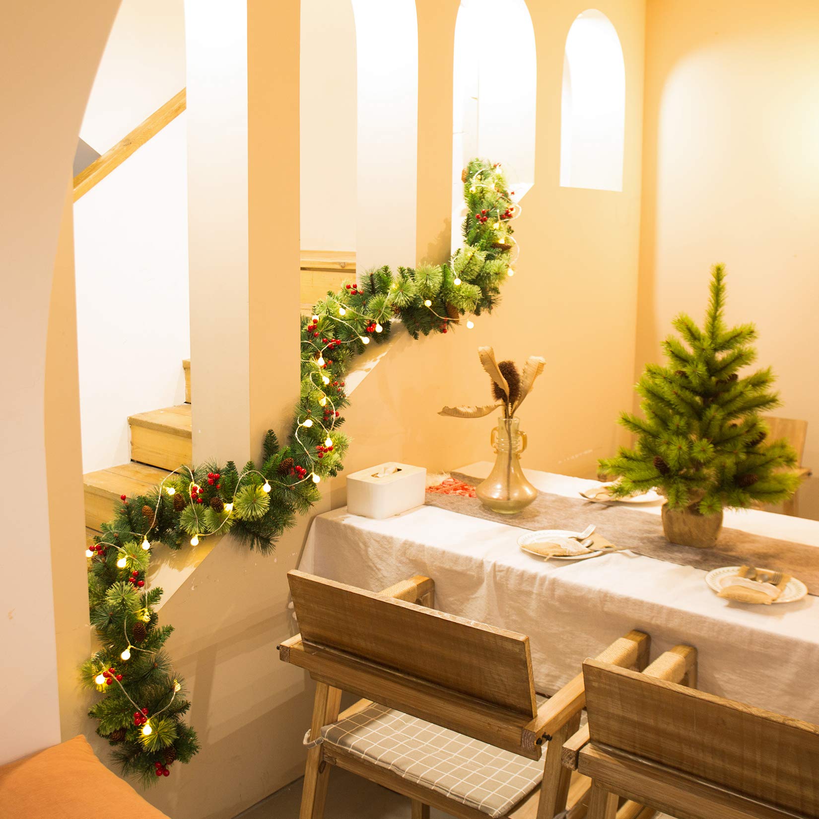Amazon.co.jp: Senjie 人工クリスマスガーランド 松ぼっくりと赤い