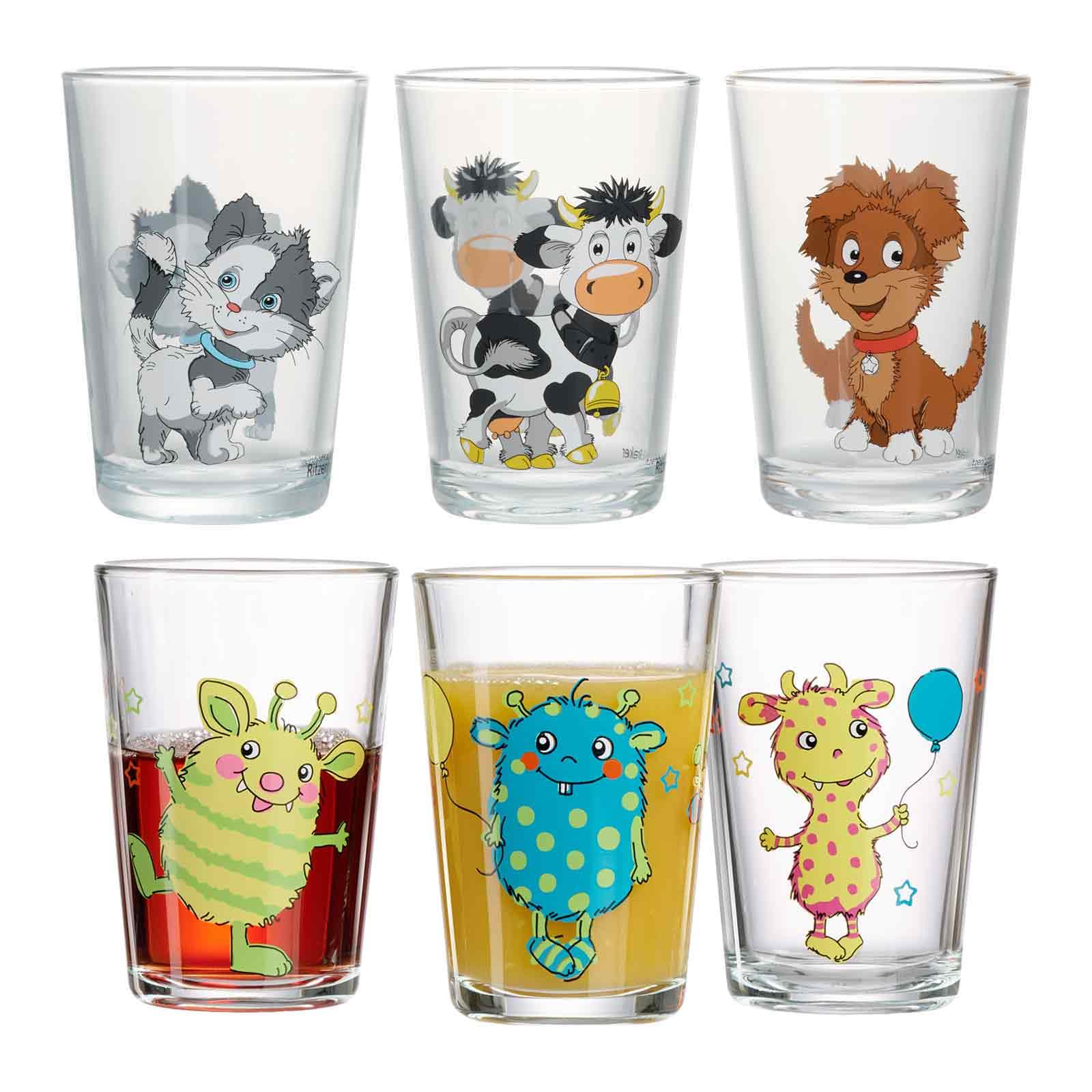 Ritzenhoff & Breker Happy Zoo: Bicchieri Per Bambini Con Animali, Set Da 6 Pezzi, 205 Ml, Lavabili In Lavastoviglie
