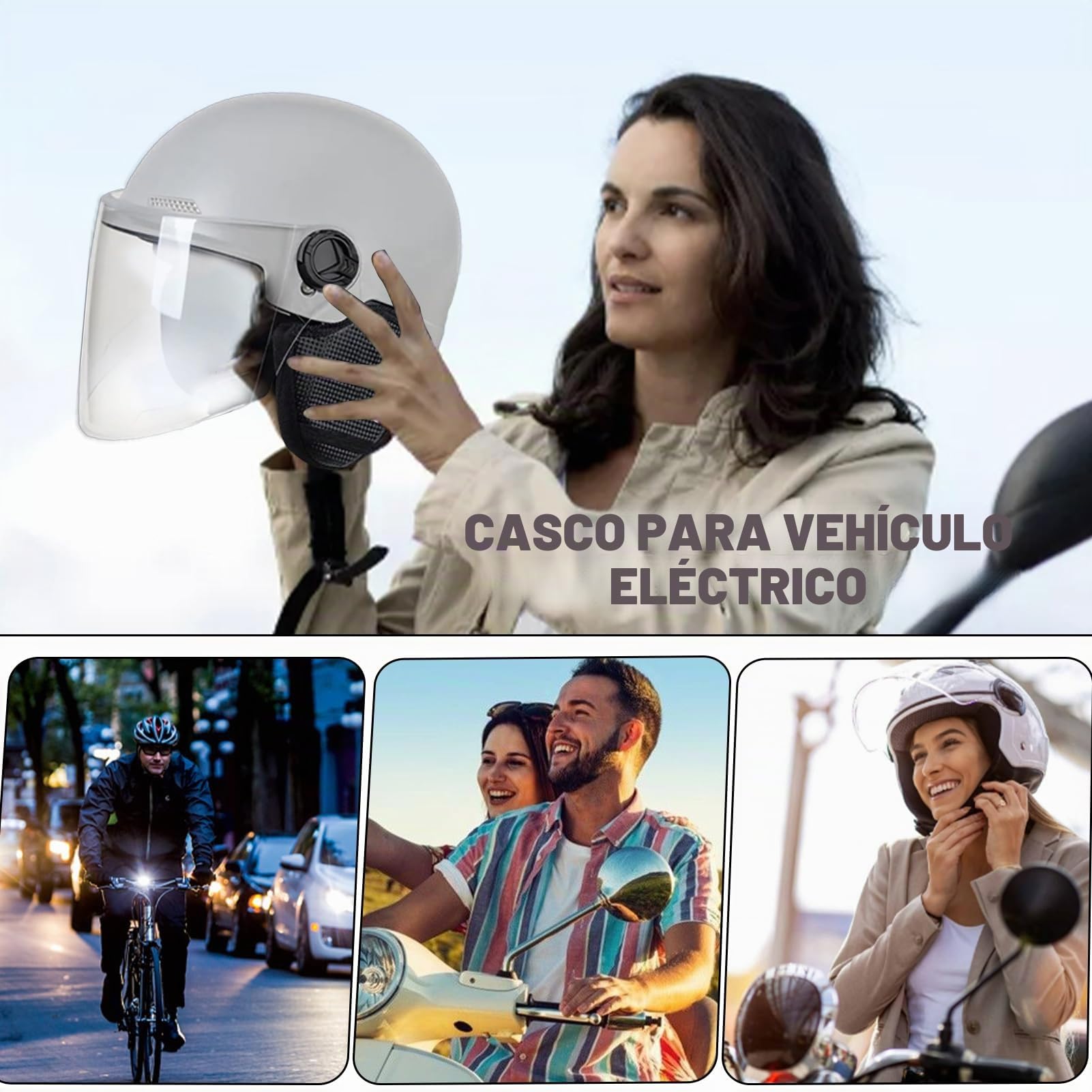Cascos De Bicicleta para Adultos - Cascos De Scooter, Casco De Bicicleta De Montaña para Patineta, Medio Casco De Protección Solar para Bicicleta para Circunferencia De La Cabeza 52-60CM