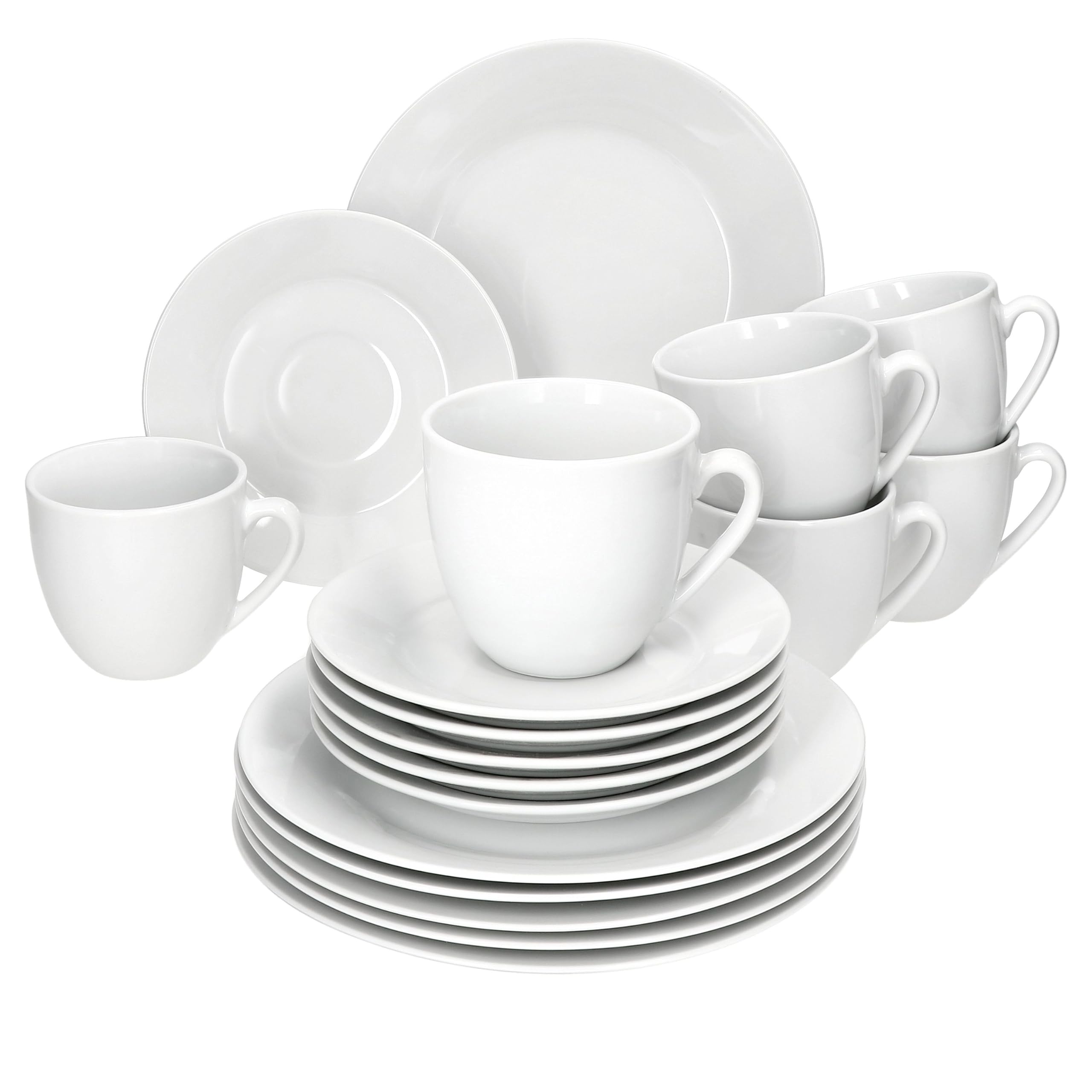 MamboCat Tommy 18tlg Kaffeeservice I weißes Porzellan-Kaffeeset für 6 Personen I Je 6X Kaffeetassen, Untertassen & Kuchenteller I schickes Geschirr für Frühstück & Kaffee, Gastro, Hotel & Co