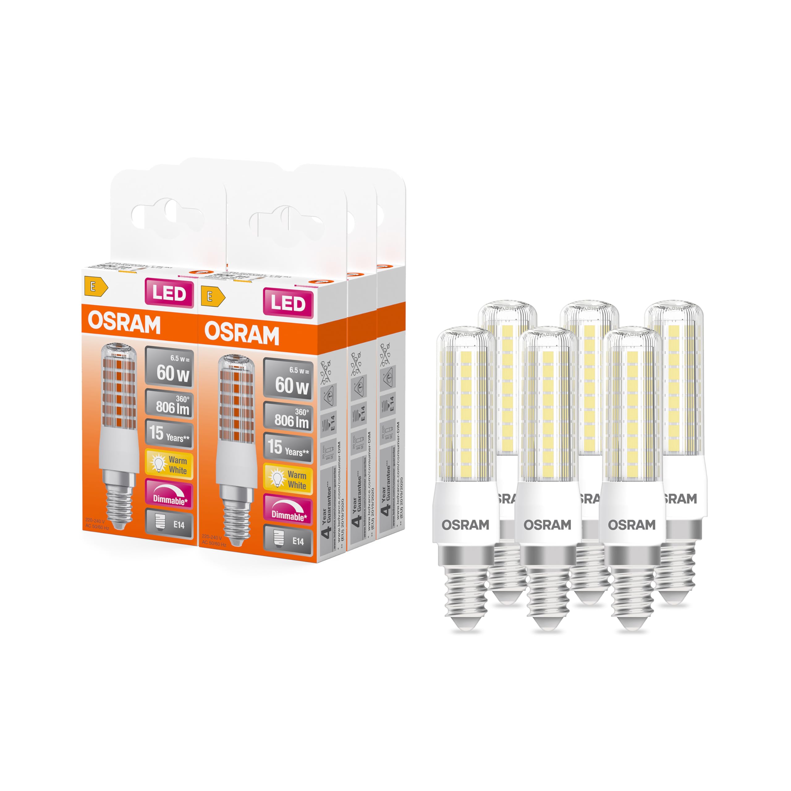 Osram LED Superstar Special T SLIM, lampada speciale LED sottile dimmerabile, base E14, bianco caldo (2700K), sostituzione della lampada convenzionale 60W, confezione da 6