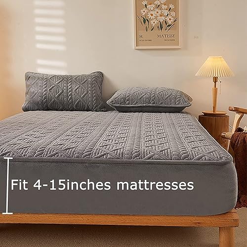 Miniatura 2 de Extra Deep Pocket Fitted Sheet Milk Fleece Extra Deep Pocket Sheets Solid Color Mattress Pad Cover Dustproof mattress cover with 2 PCS Pillowcases