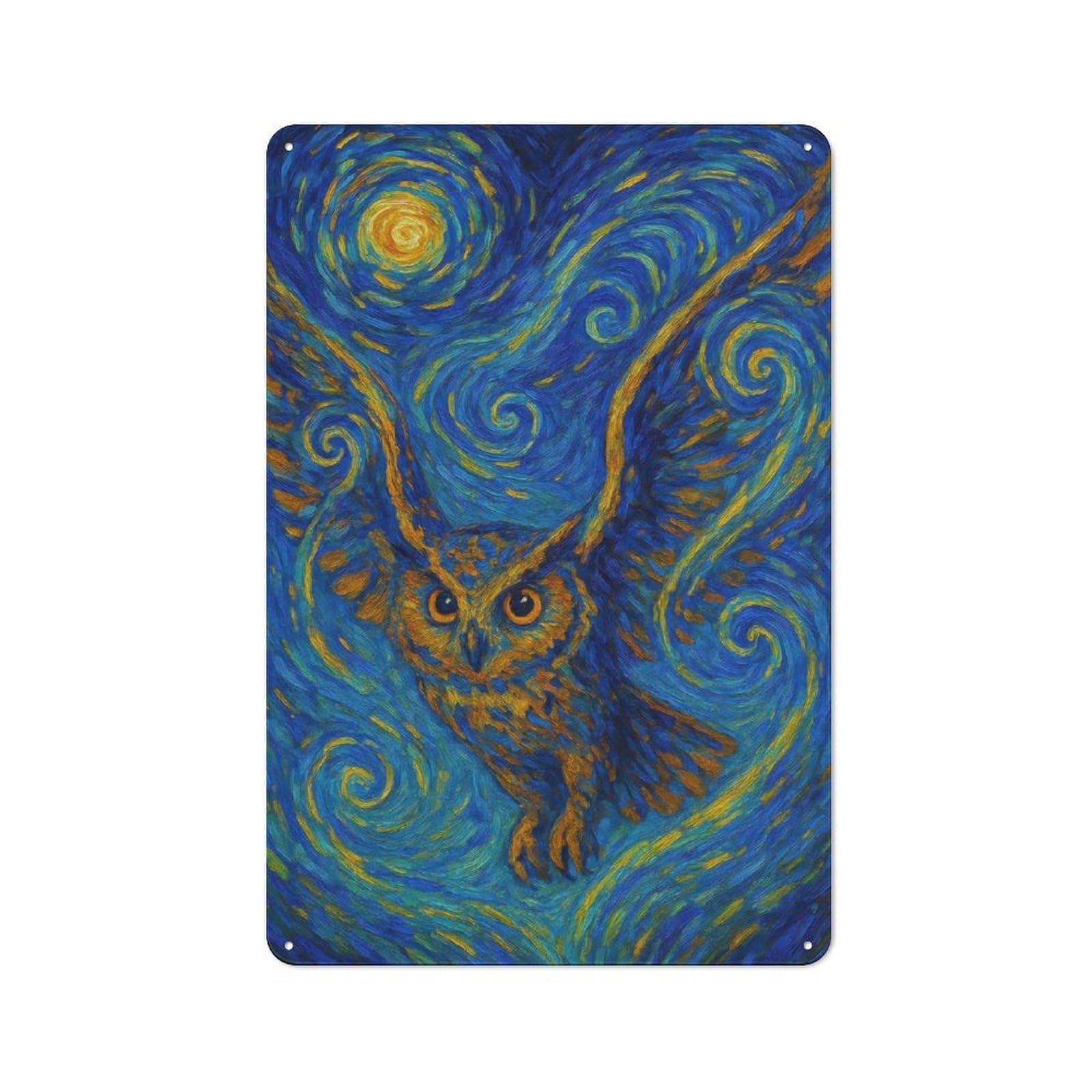 Junmoney Owl In Starry Night Style 30X20cm Rustic Metal Sign With For Guest Room Or Hallway, For Vintage Wall Decor Fans, For Metal Sign Collectors