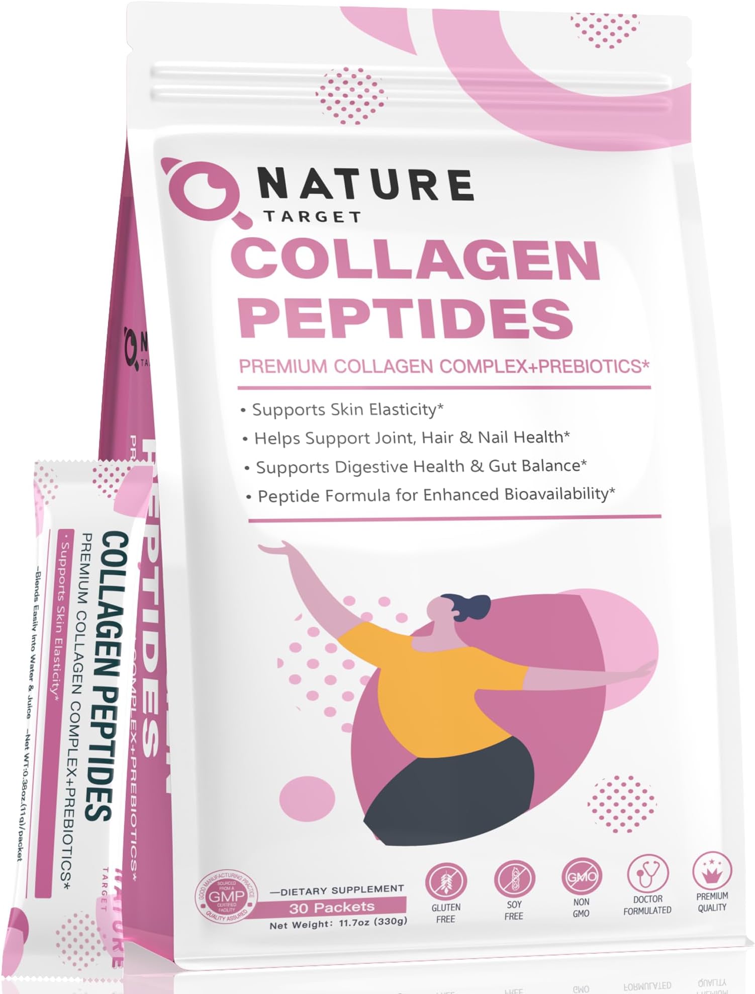 Multi Collagen Peptides Powder - Type I, II, III, V, X - Enhanced Absorption, Hydrolyzed Collagen Peptides with Prebiotics, Sugar-Free, Skin Hair Nail & Joint Support, Non-GMO