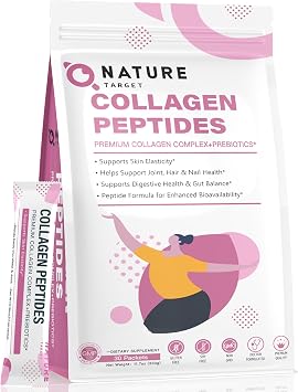 NATURE TARGET Multi Collagen Peptides Powder - Type I, II, III, V, X - Enhanced Absorption, Hydrolyzed Collagen Peptides with Prebiotics, Sugar-Free, Skin Hair Nail & Joint Support, Non-GMO