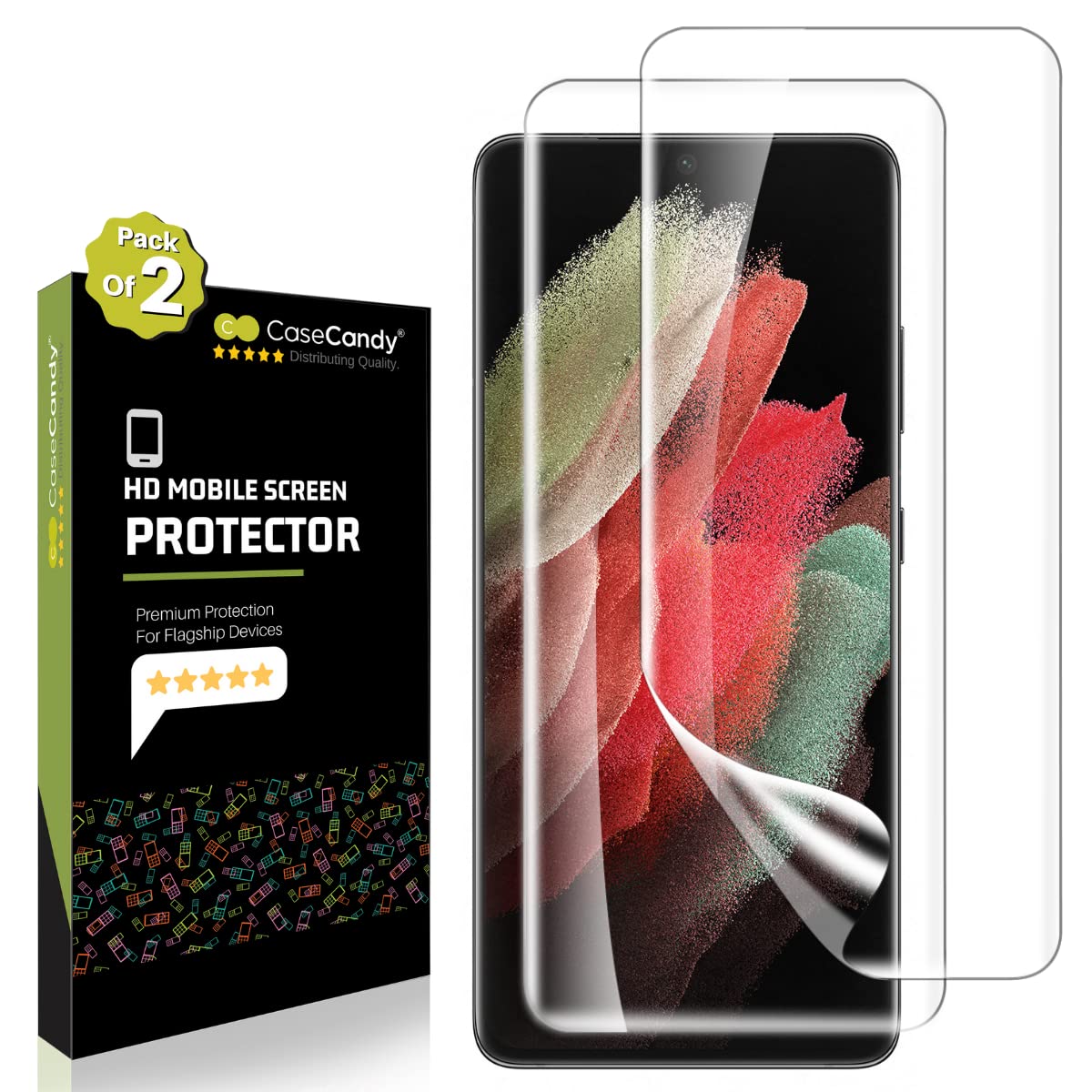 Casecandy Silicone (2Pack) EdgeToEdge Samsung S21 Ultra Screen