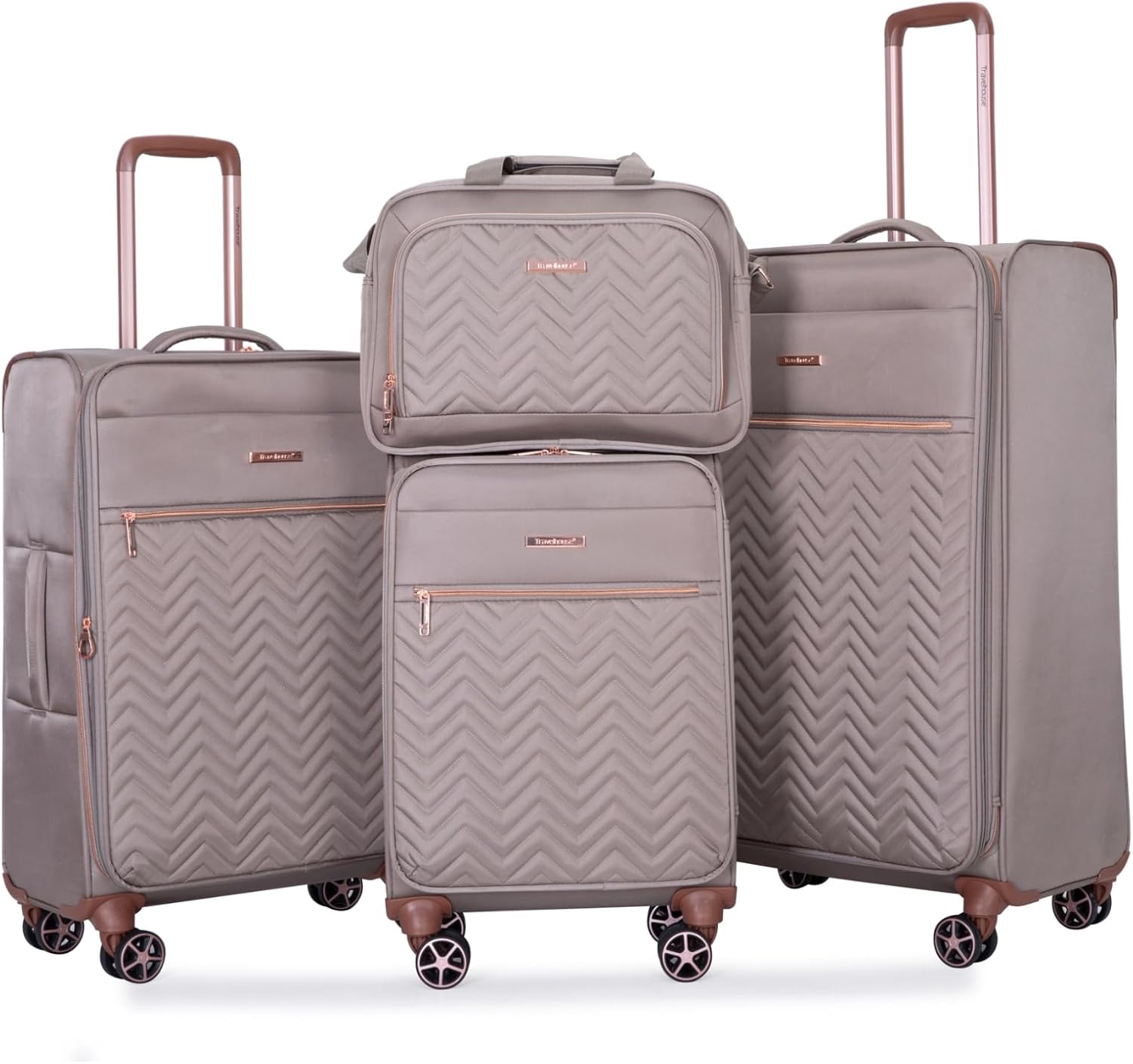 Travelhouse Luggage Set, Softside Suitcase 4-Piece (16/20/24/28), Expandable Lightweight Luggage Sets with Duffel Travel Bag,Suitcase with Double Spinner Wheels Khaki