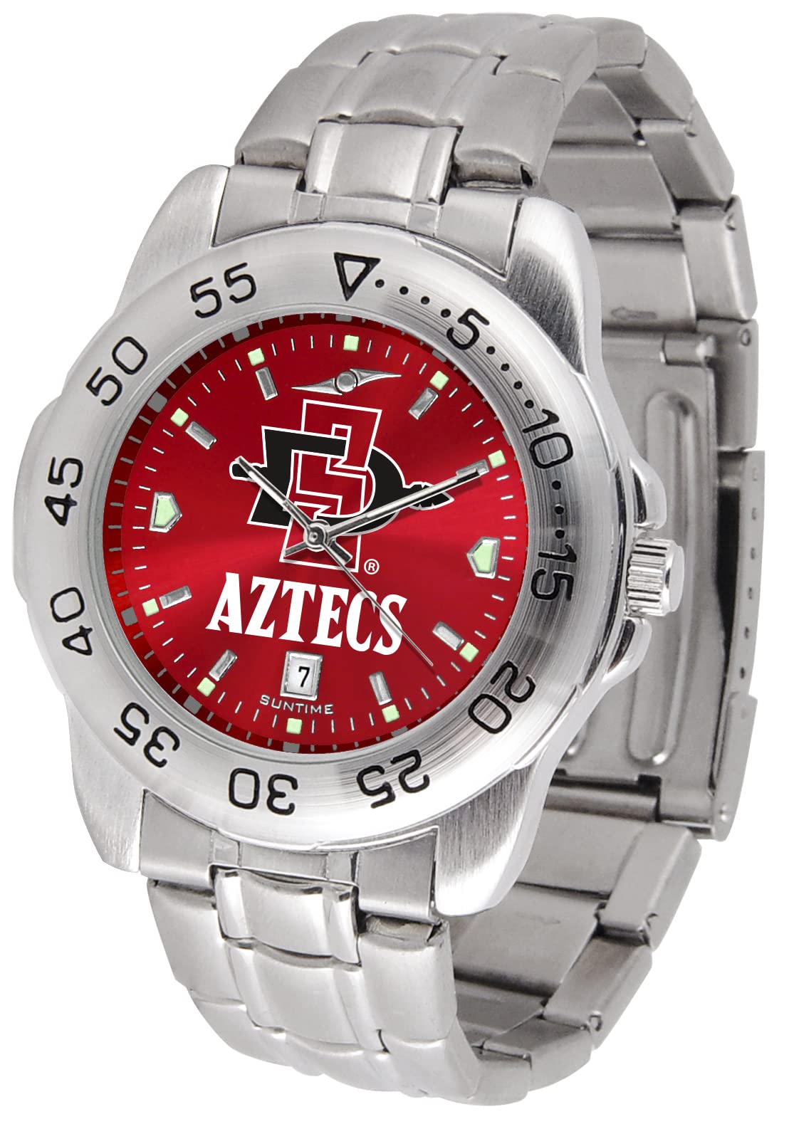 SunTime Men's NCAA Team Sport Watch, 20mm Stainless Steel Strap, Reflective Shiny Dial with Date