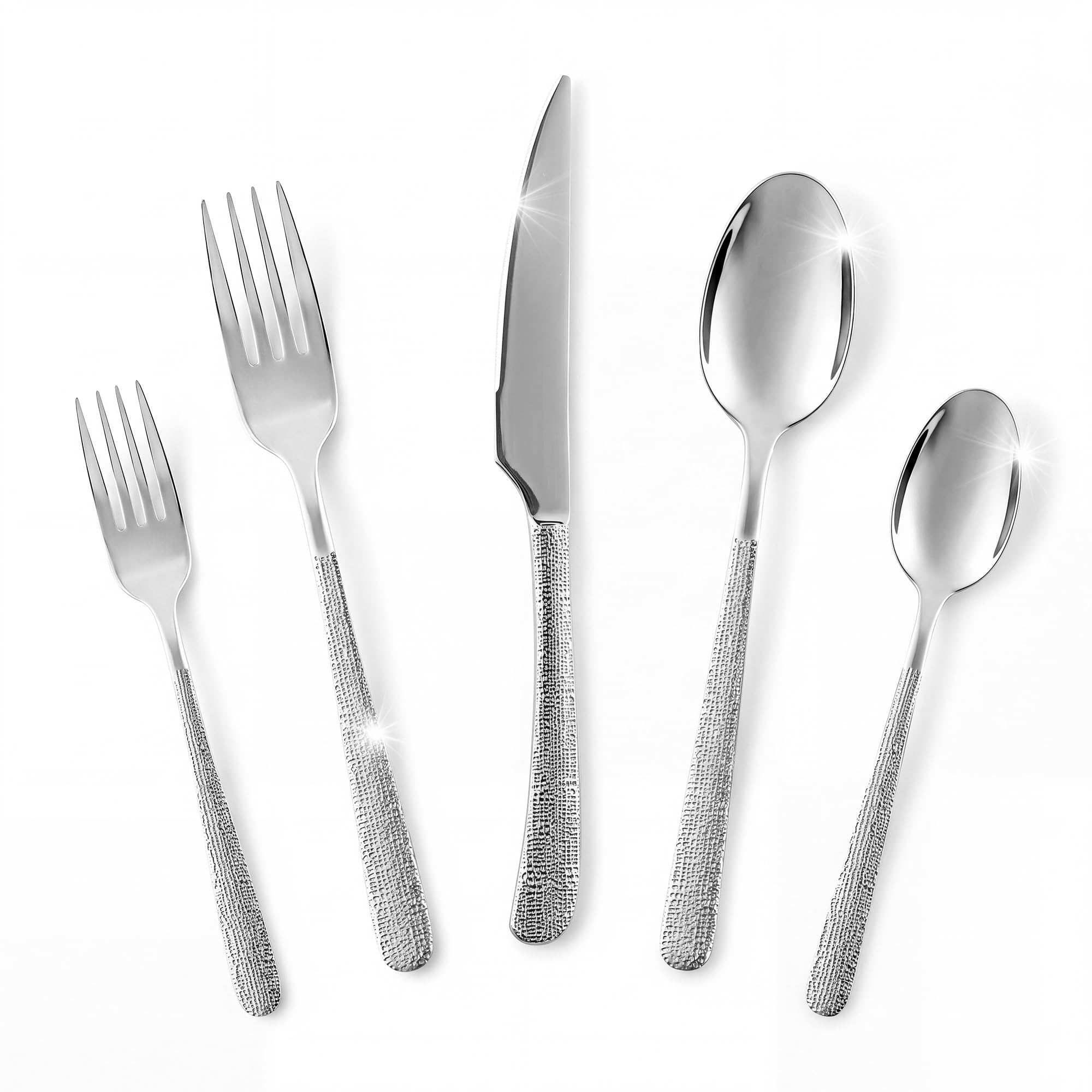 Titanium Silverware Set for 4, 20 Pcs Hammered Silverware Set