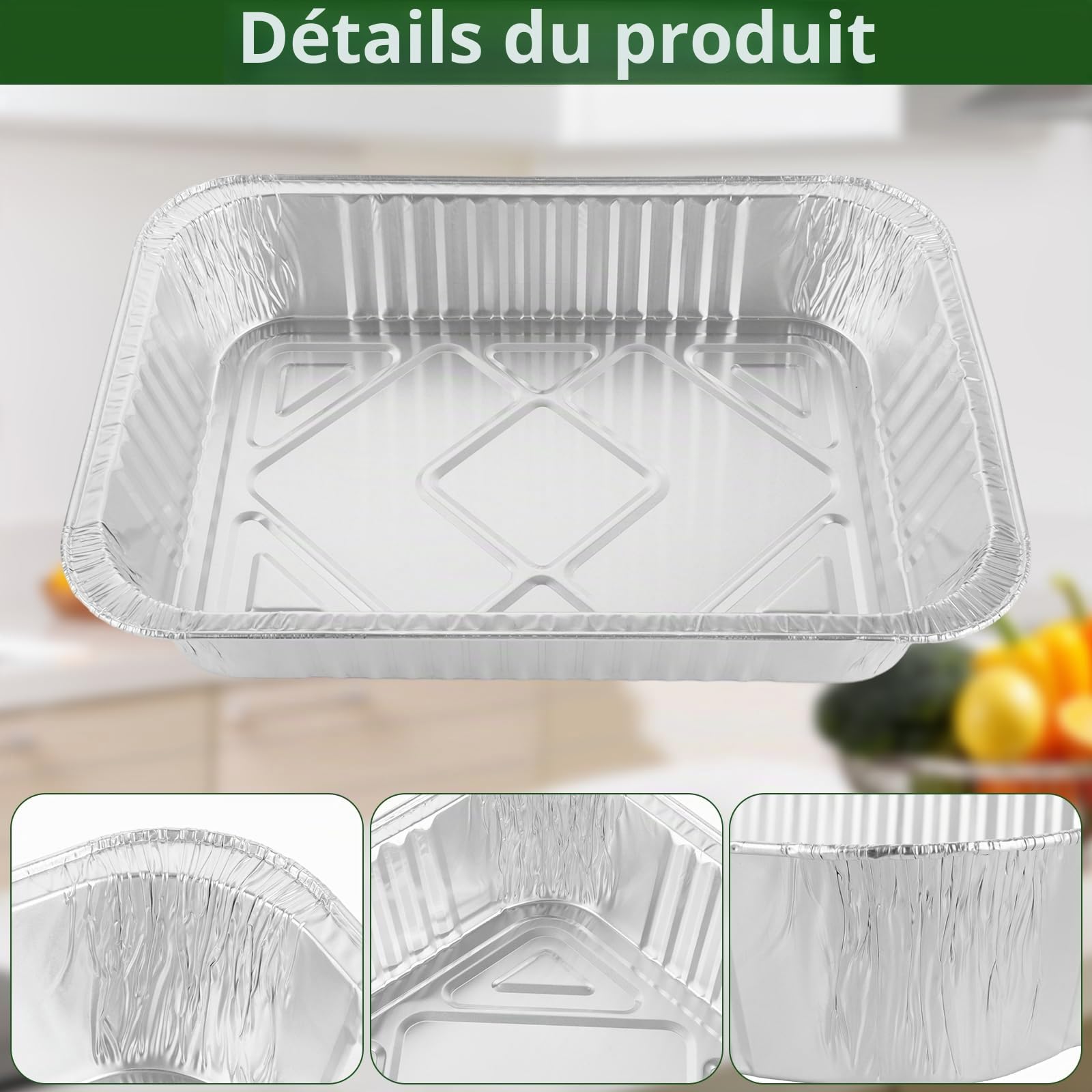 30 Pièces Barquette Aluminium, 4900 ml Plateaux de Cuisson, Réutilisable Plat Aluminium pour Barbecue à Gaz, Rôtis, Cuisson(37 x 26 x 7 cm)