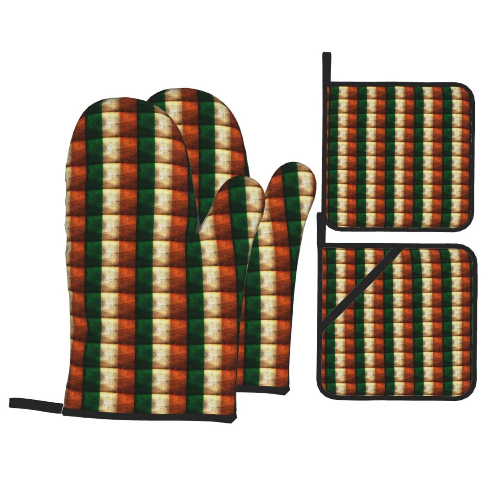 Irish Flag Print Stylish Heat-Resistant Oven 4-Piece Set Kitchen Gloves Roasting Daily Cooking