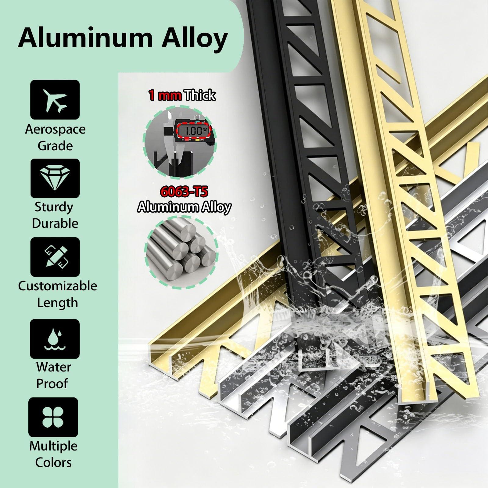 Nierdzewna regulowana aluminiowa prowadnica do drzwi prysznicowych do paneli akrylowych o zmiennej grubości, możliwość przycięcia, przesuwny kanał szynowy do łazienki, prysznica i kabin tarasowych
