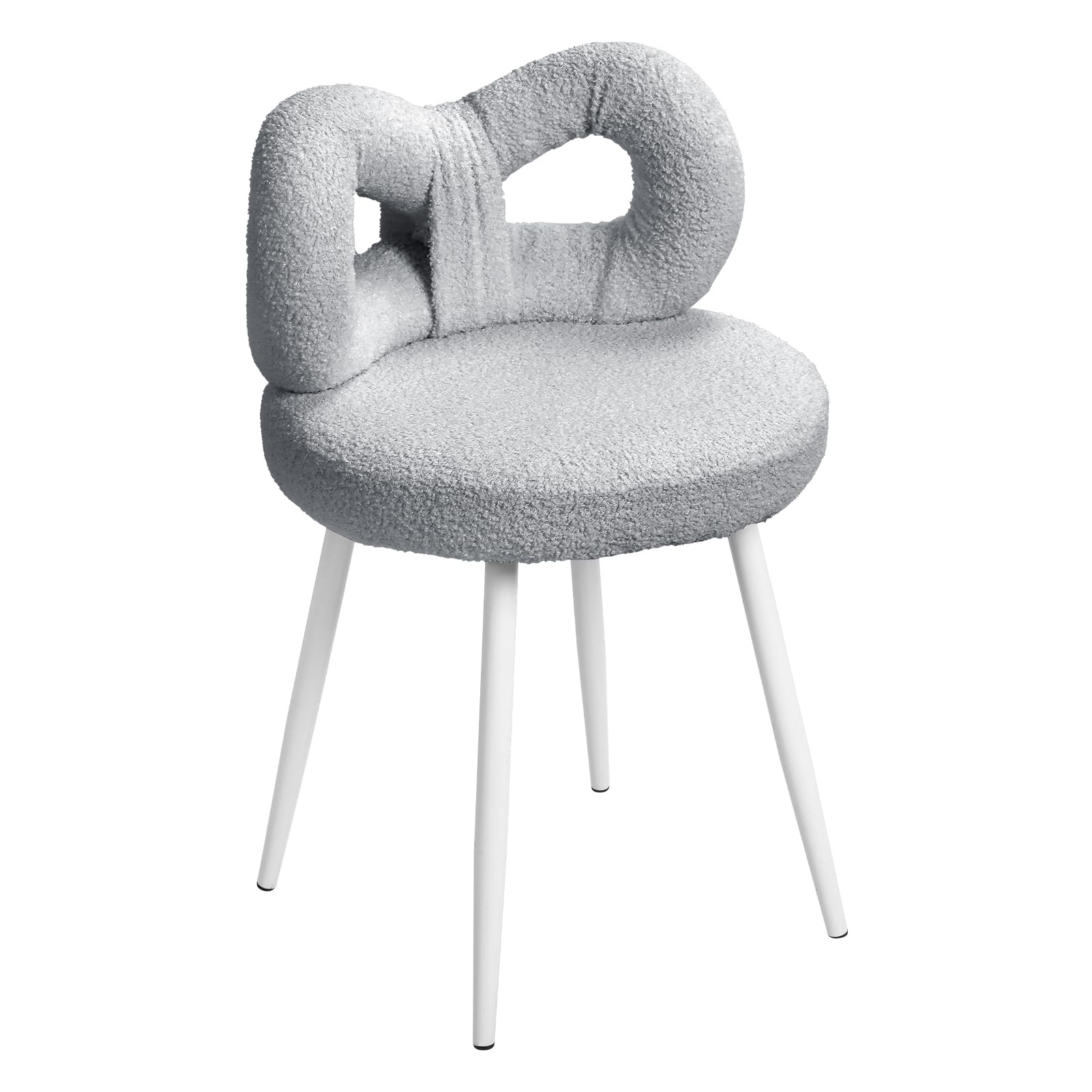 Yulewiix Grey Vanity Chair, Dressing Chair With Bow-Knot Backrest, High Stability Armless Upholstered Chair, No Wheels Small Stool With Cute Bow Backrest For Living Room