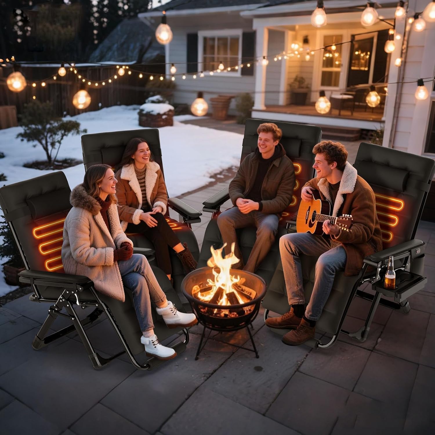 Suteck Heated Zero Gravity Chair, 29" XL Oversized Reclining Lounge Chair with 3 Heat Levels for Back & Seat, Armrest Pads, Cushion & Headrest, Upgraded Lock & Footrest, 500LBS(Battery Not Included)