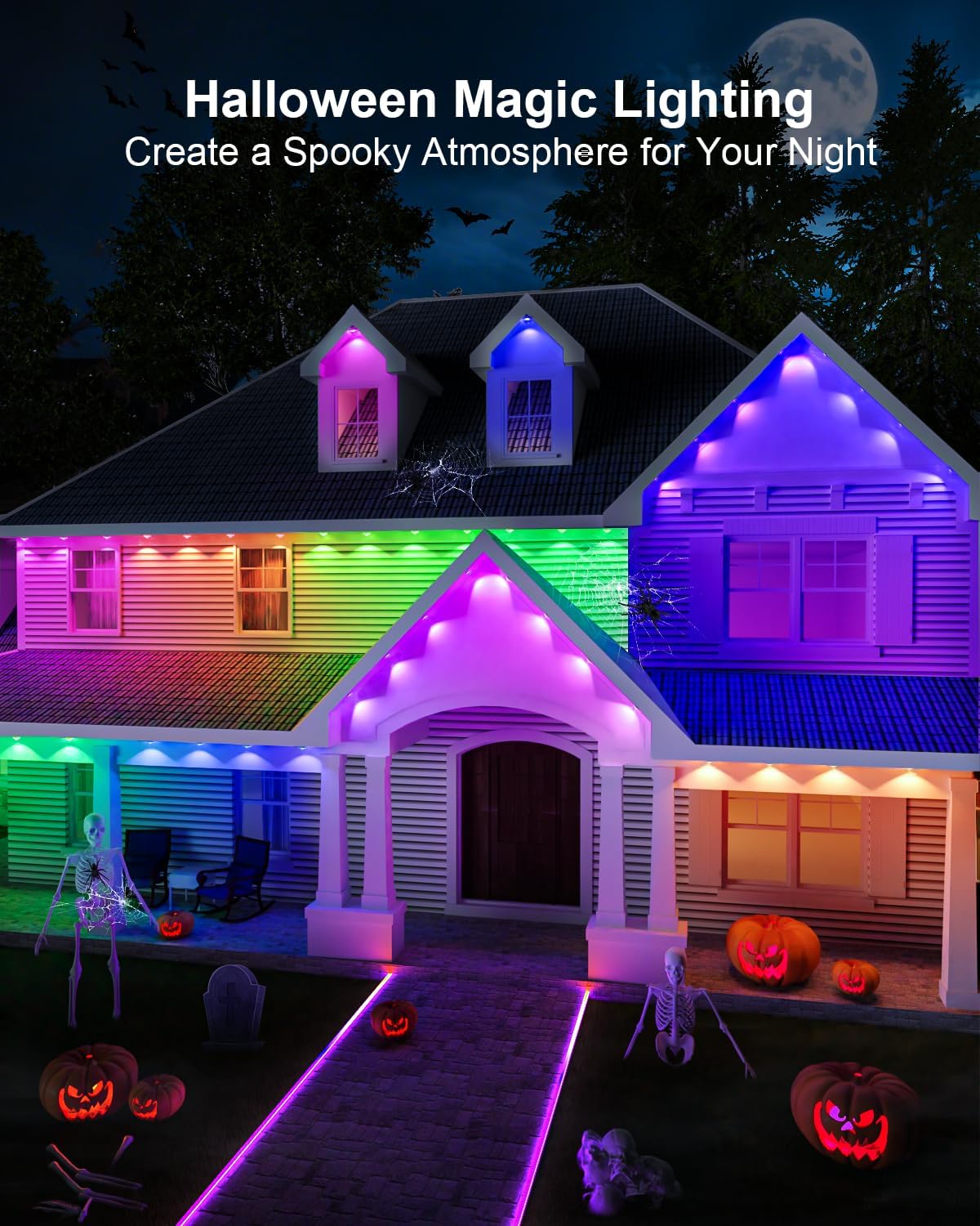 Permanent Outdoor Light Pro, 200ft with 144 RGB+IC LED Lights, 90 Scene Modes, AI Light Design, IP67 Waterproof for Halloween Christmas Decor and Daily Lighting, Work with Alexa, Google - Image 2
