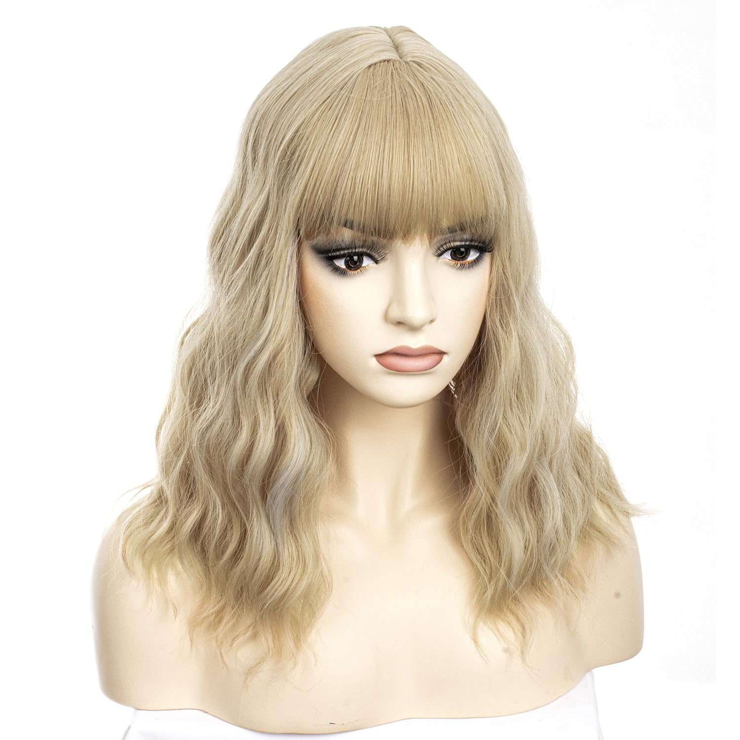 Colorfulpanda Short Bob Wigs for Women Blonde Wavy Wigs with Fringe Natural Heat Resistant Synthetic Hair for Daily Use and Cosplay 14inch - Image 3