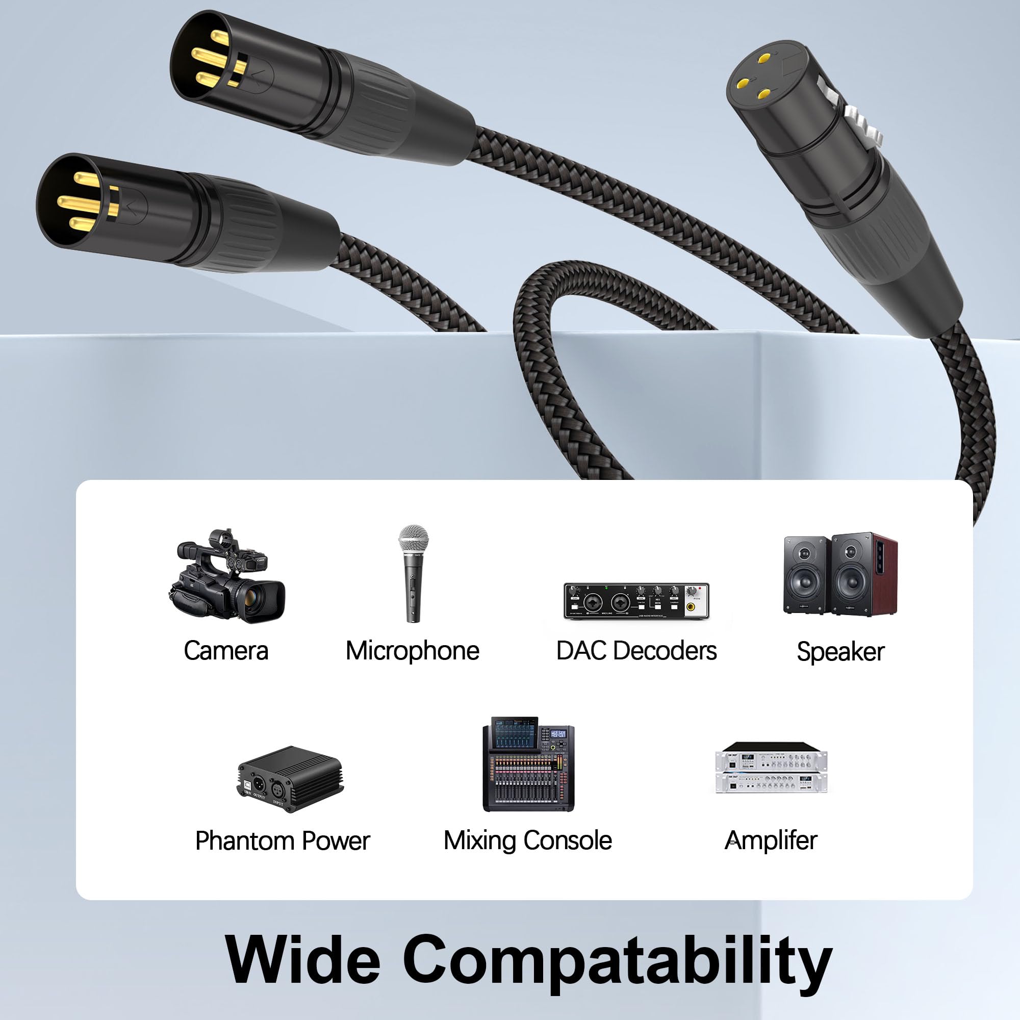 HOSONGIN Cable divisor XLR – Cable en Y hembra a doble macho, cable adaptador de micrófono equilibrado para mezclador, interfaz de audio, podcast, escenario, sonido en vivo, grabación, PA, iglesia