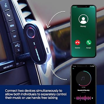 Monster Bluetooth Audio Receiver, Aux Bluetooth Adapter with 3.5mm Jack, Hands-Free Calls, Siri & Google Voice Compatible, for Home Stereo, Headphones & Car Connectivity