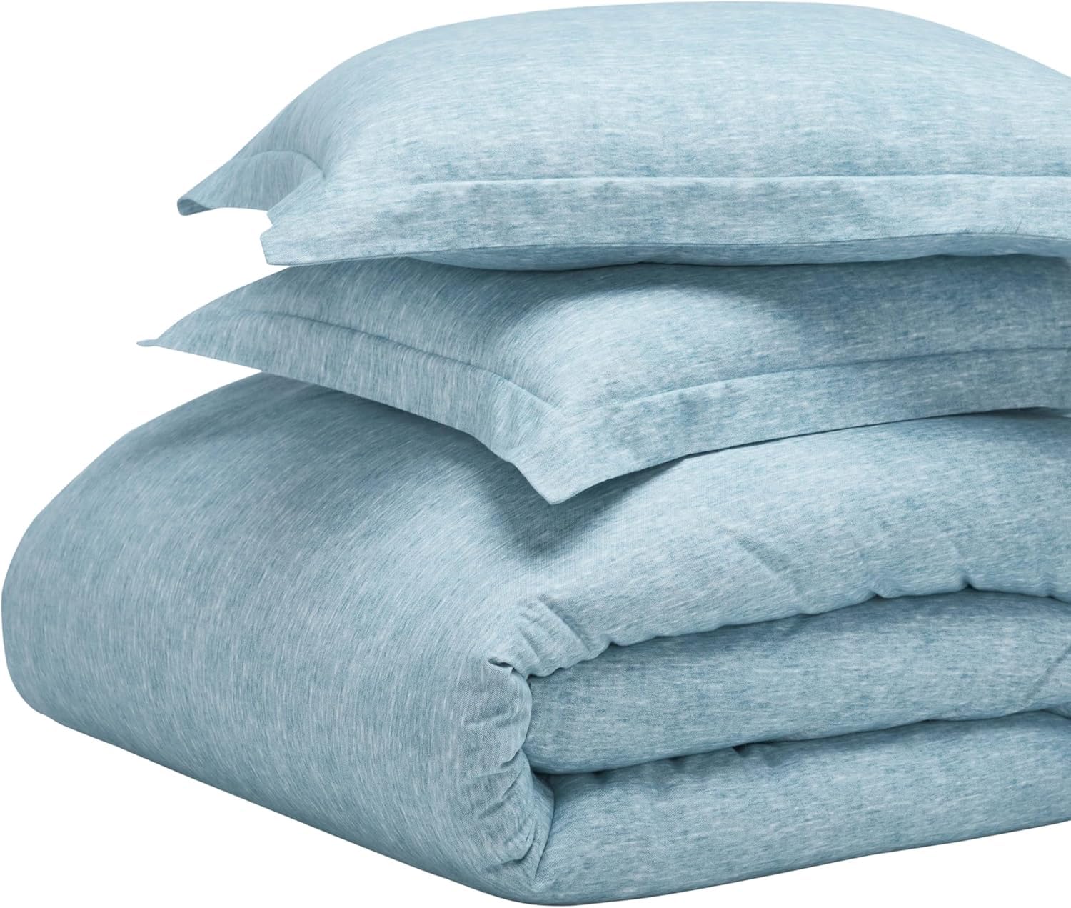 Parure de lit en flanelle de coton bleu délavé pour lit double avec housse et taies