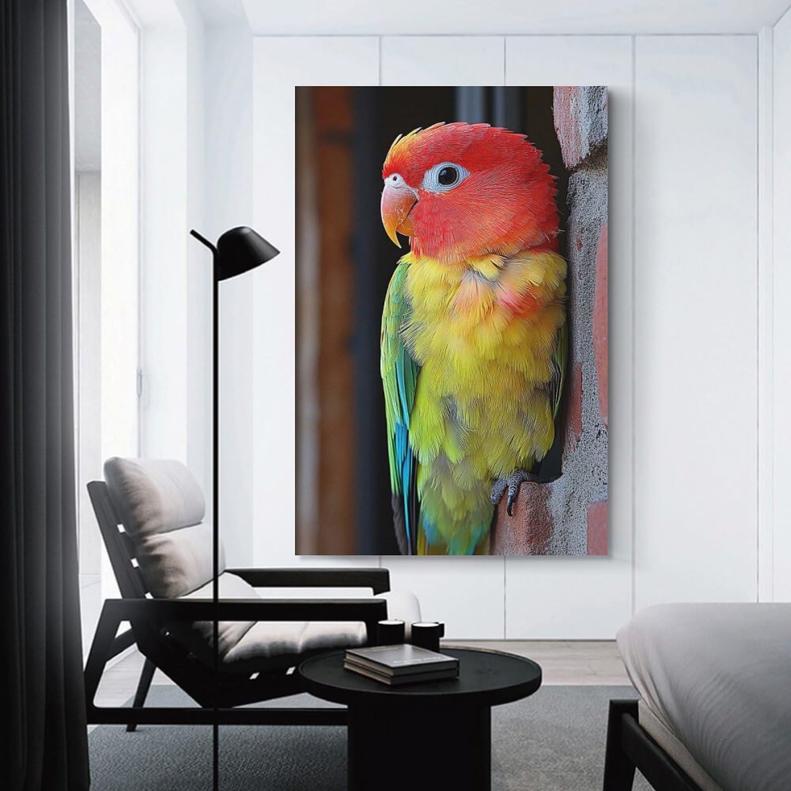 Junmoney Colorful Lovebird Portrait Wall Art Print, 16x24inch(40x60cm), for Wall Displays, Bedrooms Or Room Updates, A Versatile Canvas Print for Layering
