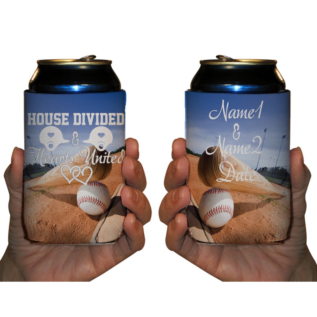 VictoryStore Can and Beverage Coolers - Custom Baseball Wedding Can Cooler, House Divided, Hearts United (Set of 100)