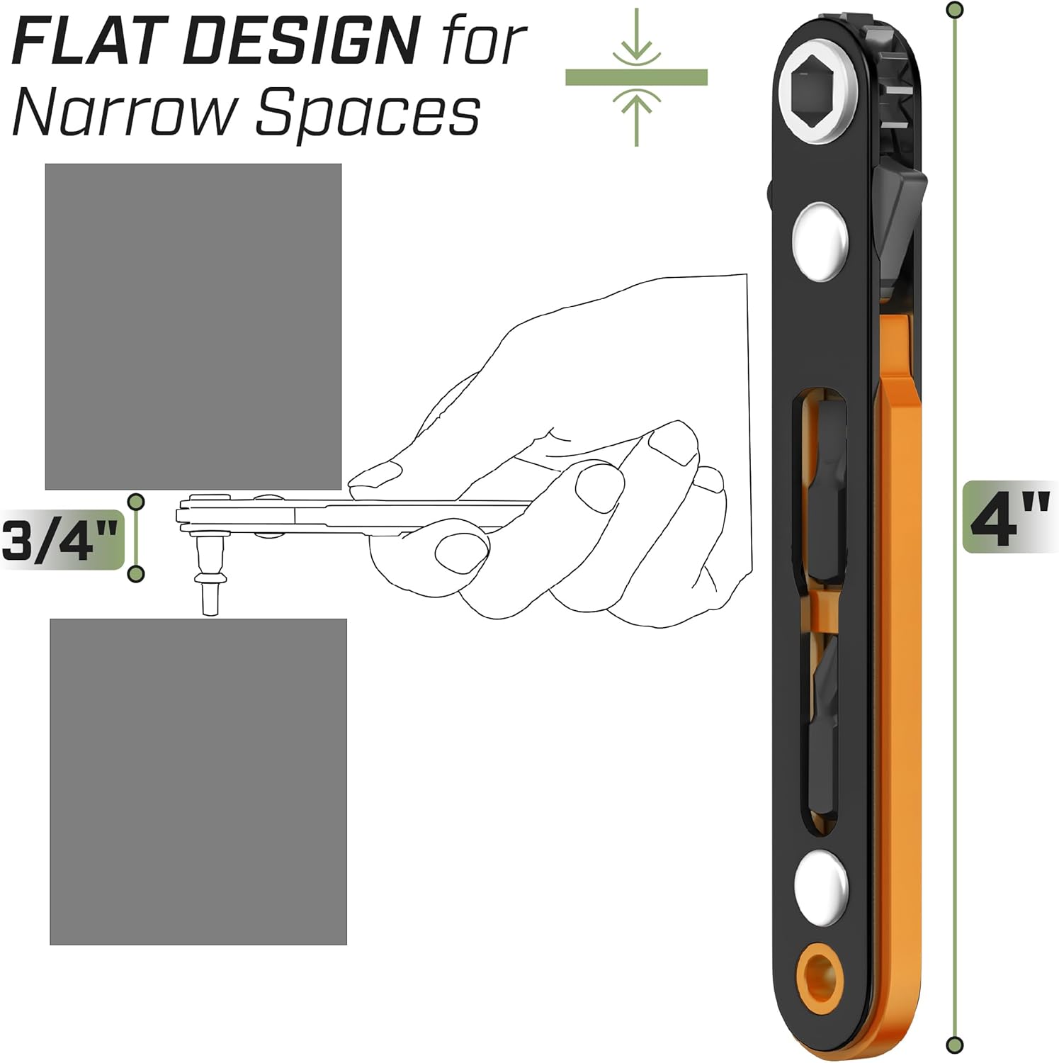 Bates- Mini Ratchet Wrench, 1/4" Magnetic 90 Degree Screwdriver, Low Profile Right Angle Screwdriver for Tight Spaces