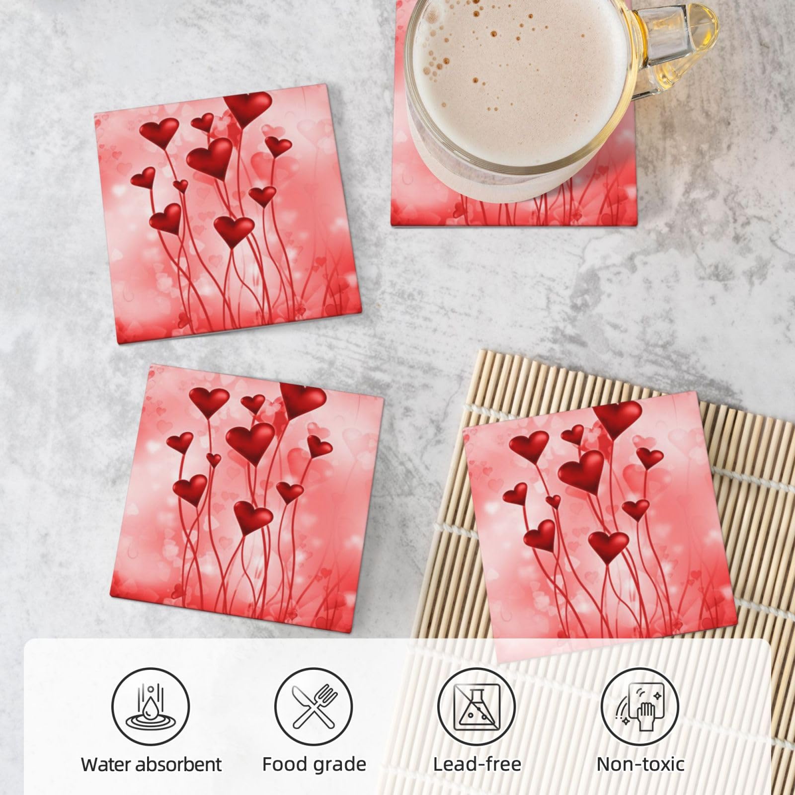 Cuore astratto stampato sottobicchiere in ceramica set di 4 sottobicchieri decorativi