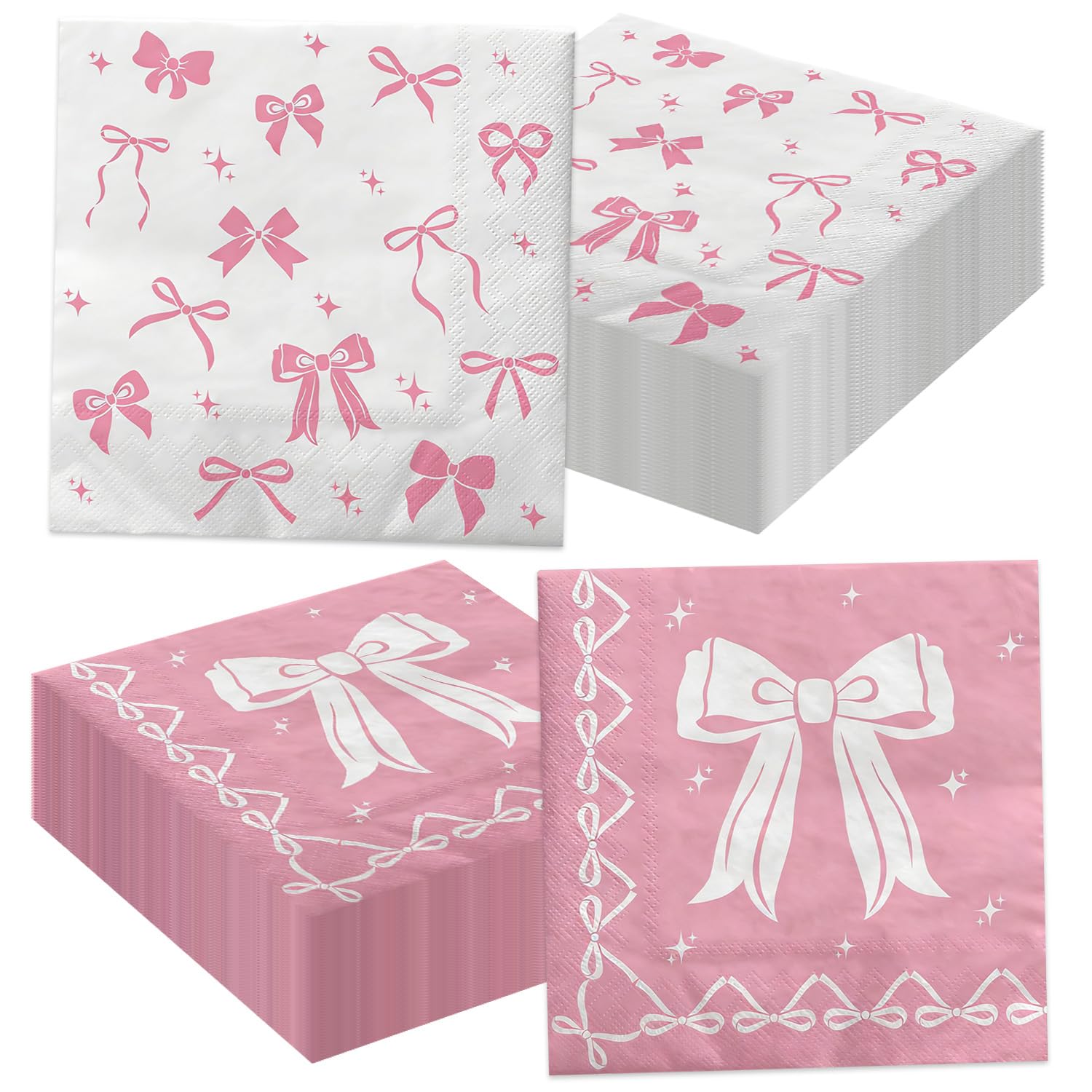 100 Pcs Pink Bow Napkins, Coquette Theme Party Napkins for Pink Bow Birthday Decorations Baby Shower Bridal Coquette Birthday Decorations