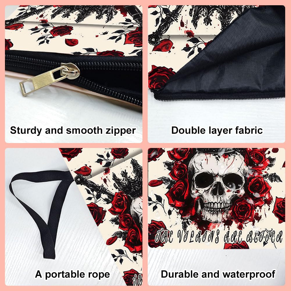 Hobbspring 1pc Book Sleeve with Zipper 13.4x9.45 inches(34x24cm) Skull Book Protectors for Paperbacks Rose Bookish Book Covers for Students Teachers Back to School - Image 4