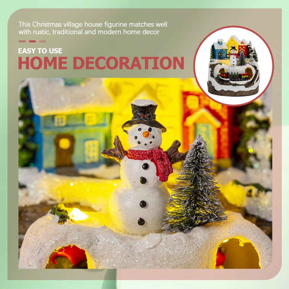 Figura de Casa Navideña Iluminada con Sonido y Resina, Adorno Rústico para Mesa de Oficina y Hogar en Navidad