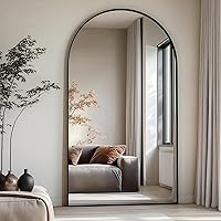 76x34" Black Arched Full Length Floor Mirror - Aluminum Alloy Frame, Leaning/Hanging Standing Mirror for Bedroom, Living Room