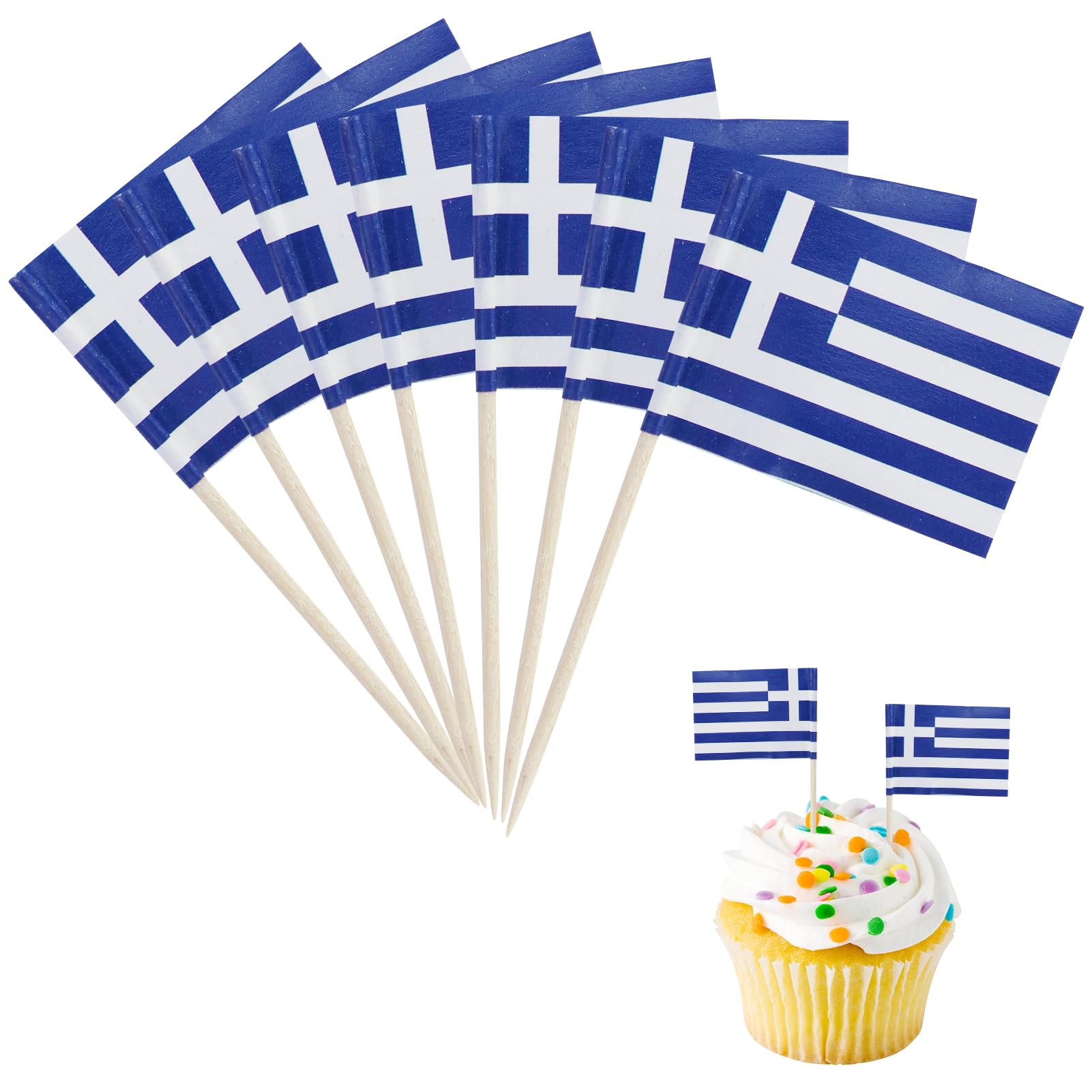 150 sztuk dekoracyjnych wykałaczek z flagą Grecji, flagi krajów Grecji, flagi koktajlowe, mini flaga, ręczna dekoracja na imprezę, jedzenie, ciasto, owoce