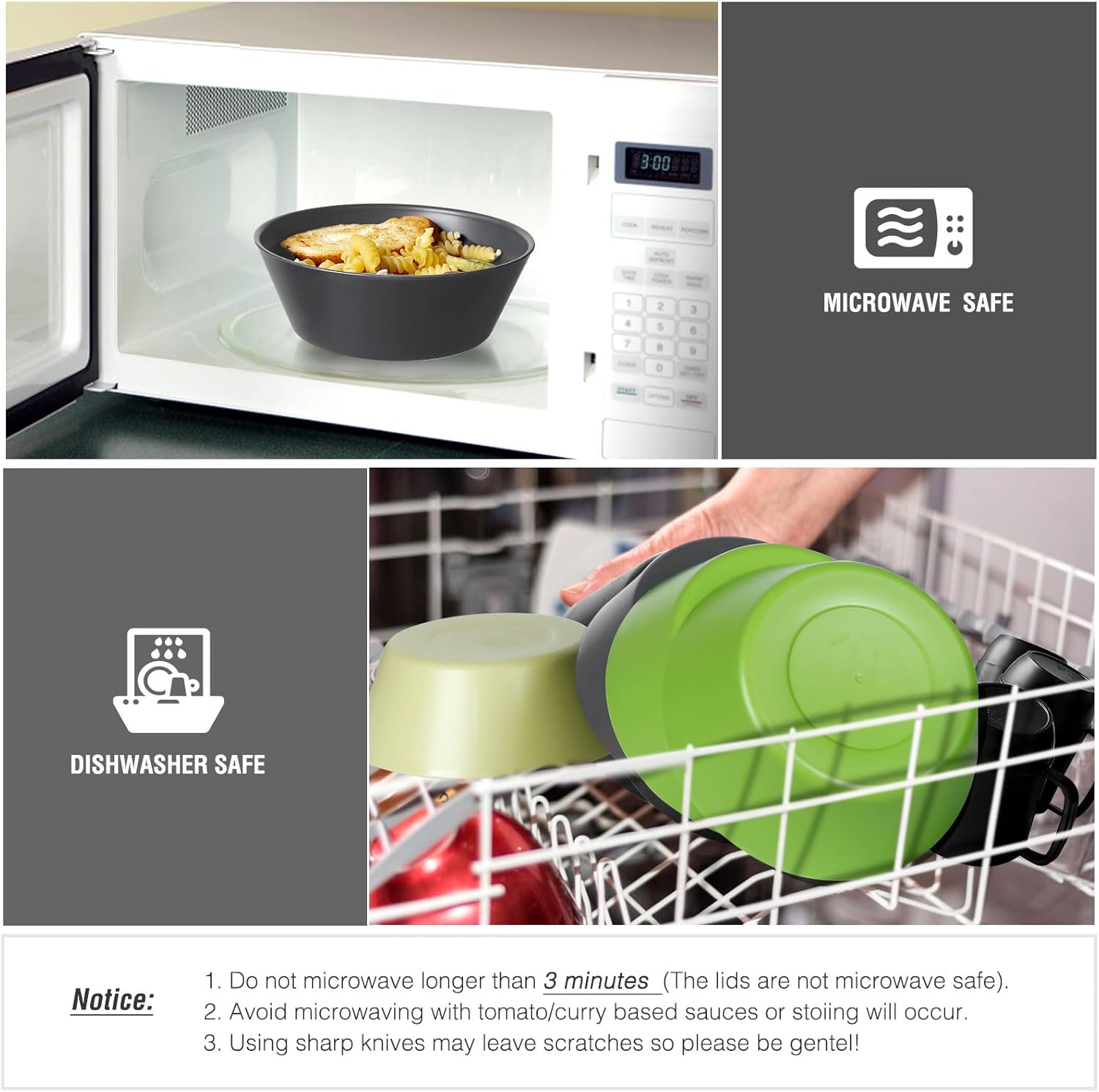 shopwithgreen Plastic Cereal Bowls with Dust-Proof Lid, Resuable Bowls for Kitchen, Set of 6, Microwave and Dishwasher Safe, for Soup, Oatmeal, Ramen, RV, Camping, Kids, College Dorm Room, 26 OZ - Image 5