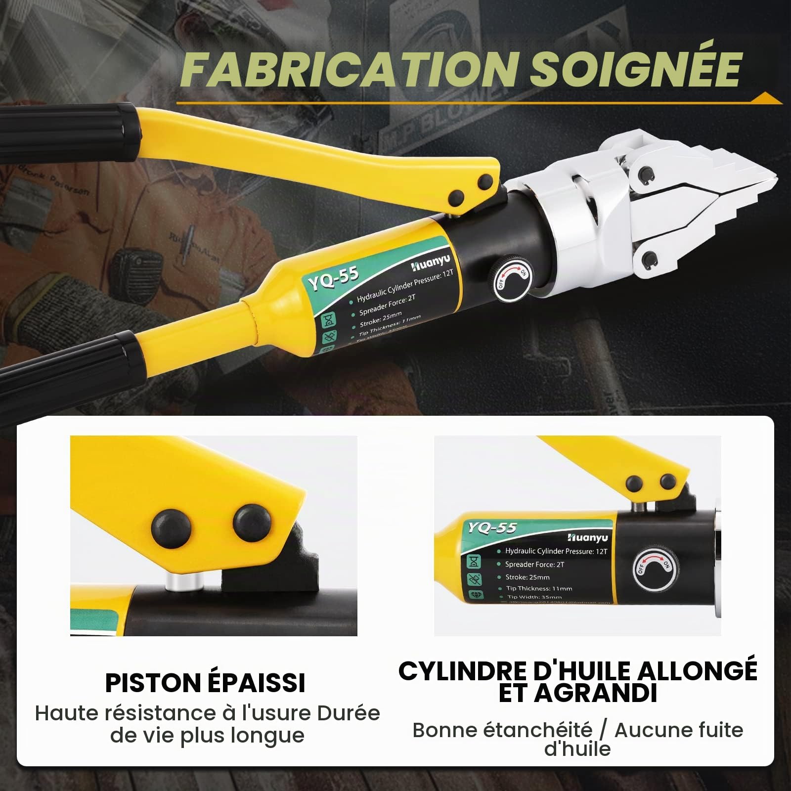Huanyu Écarteur de brides hydraulique 12T à pression réglable Écarteur de brides hydraulique à expansion maximale de 55 mm pour l'entretien des pipelines sur les chantiers de construction (YQ-55)