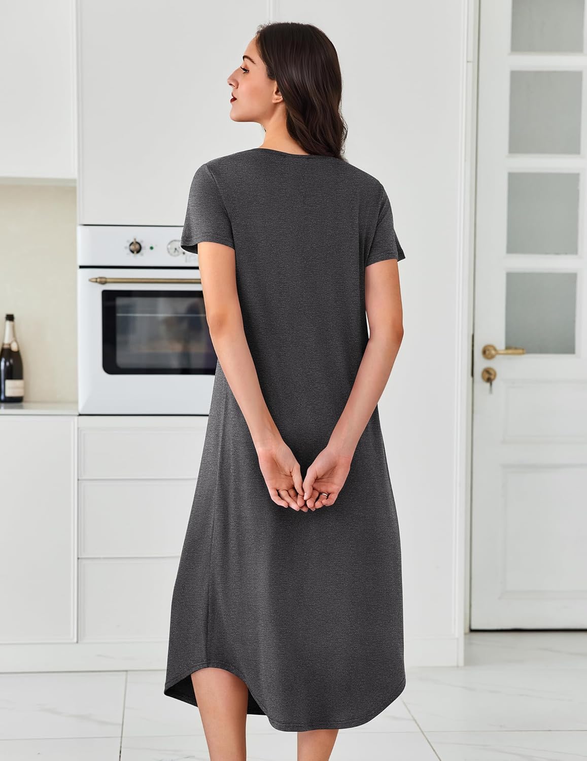 Ekouaer 3 Pack Long Nightgowns for Women Plus Size House Dress Short Sleeve Night Gown V Neck Casual Nightshirt M-5XL - Image 4