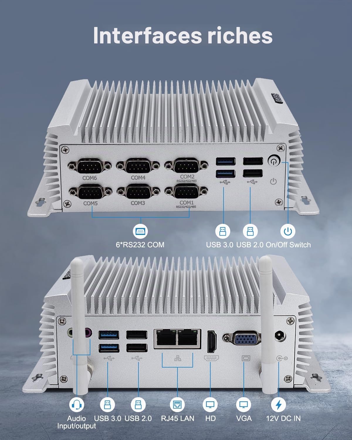BASOARO Mini PC Industriel Win 10, PC de Bureau sans Ventilateur, Core i7 4500U, 8GB RAM 256GB SSD, 2 Gigabit Ethernet, HD, VGA, RS232/RS485 COM, 4 USB3.0, 4 USB2.0, WiFi, BT