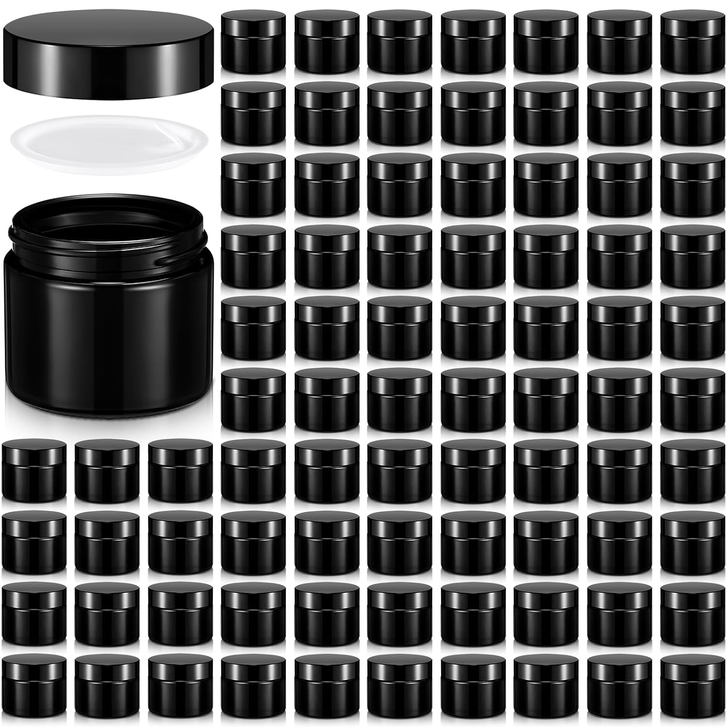 Domensi 2 oz Glass Jars with Lids Travel Size Round Leakproof Empty Cosmetic Jars with Inner Liners Lid for Storing Makeup Lotions Face Cream Ointments Candle DIY Making