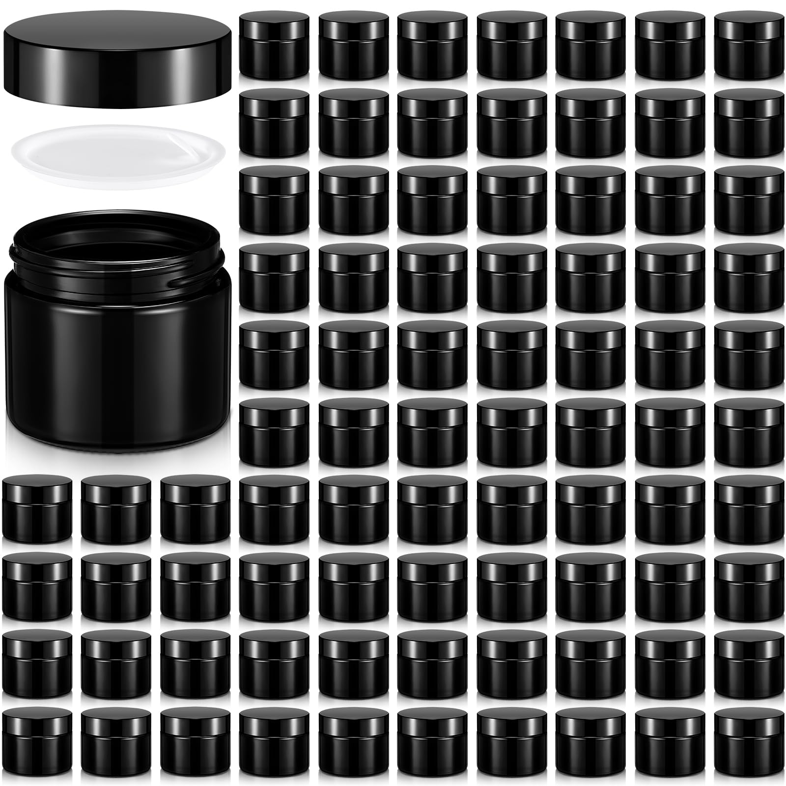 Domensi 72 Pcs 2 oz Glass Jars with Lids Travel Size Round Leakproof Empty Cosmetic Jars with Inner Liners Lid for Storing Makeup Lotions Face Cream