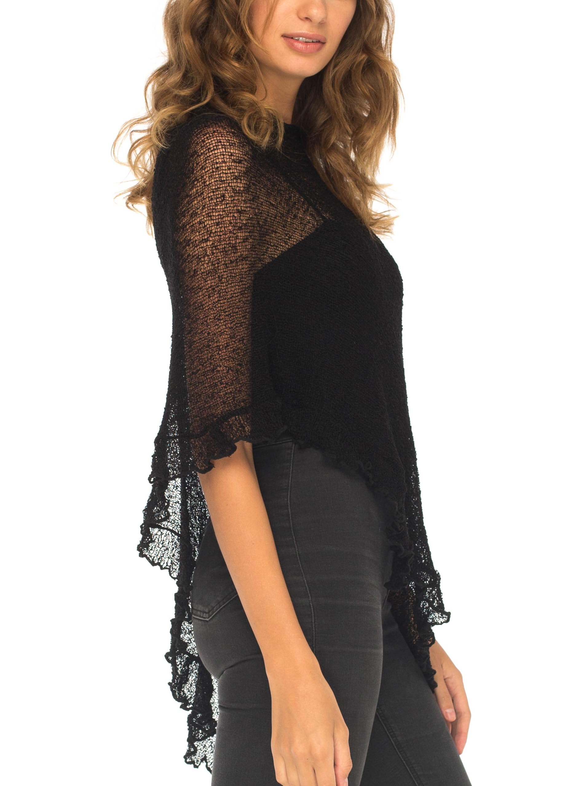 SHU-SHI - poncho/maglioncino trasparente - effetto a maglia - donna