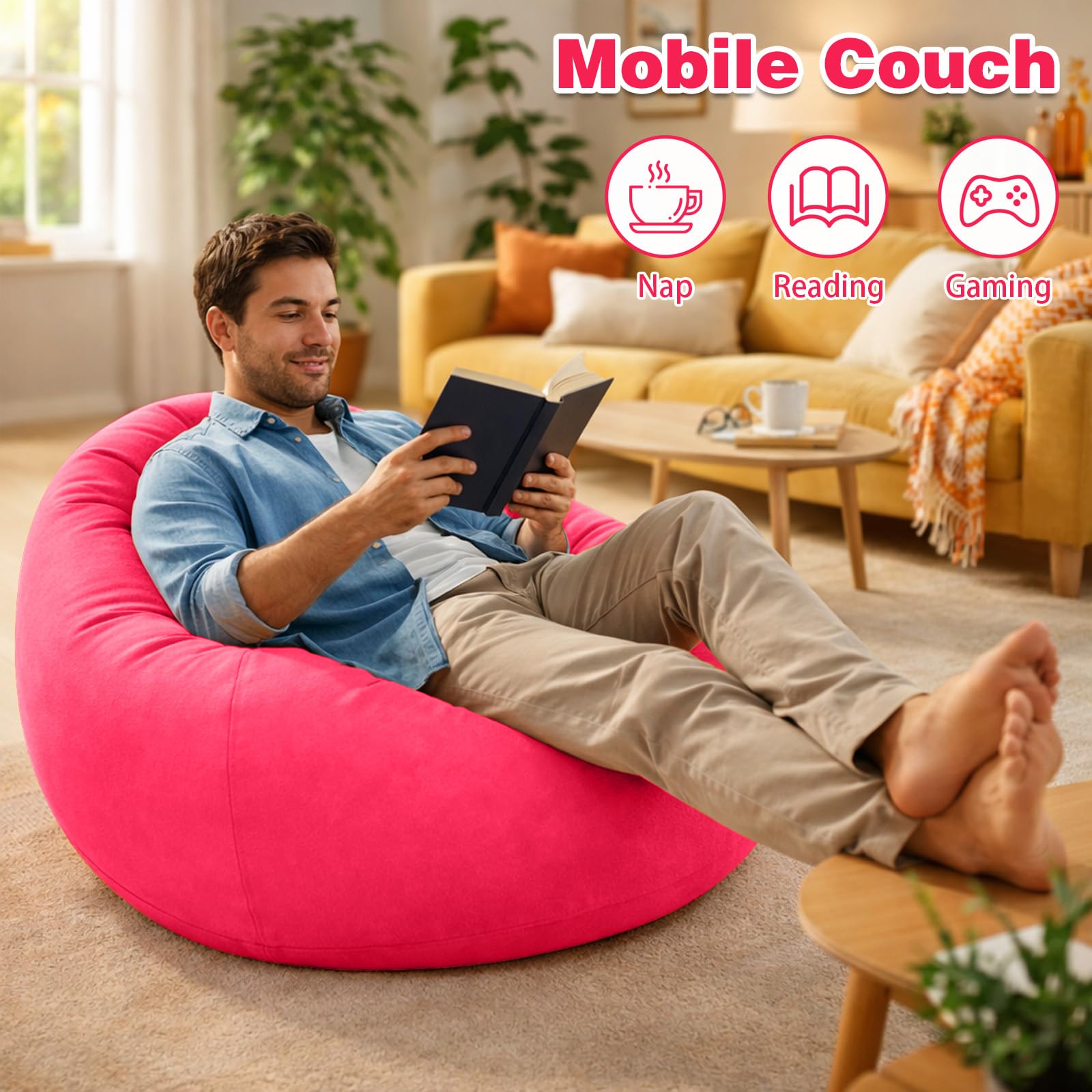 Pouf gonfiabile, 103 x 60 cm, divano gonfiabile, per esterni, per interni, soggiorno, camera da letto, super morbido, poltrona relax (rosso)
